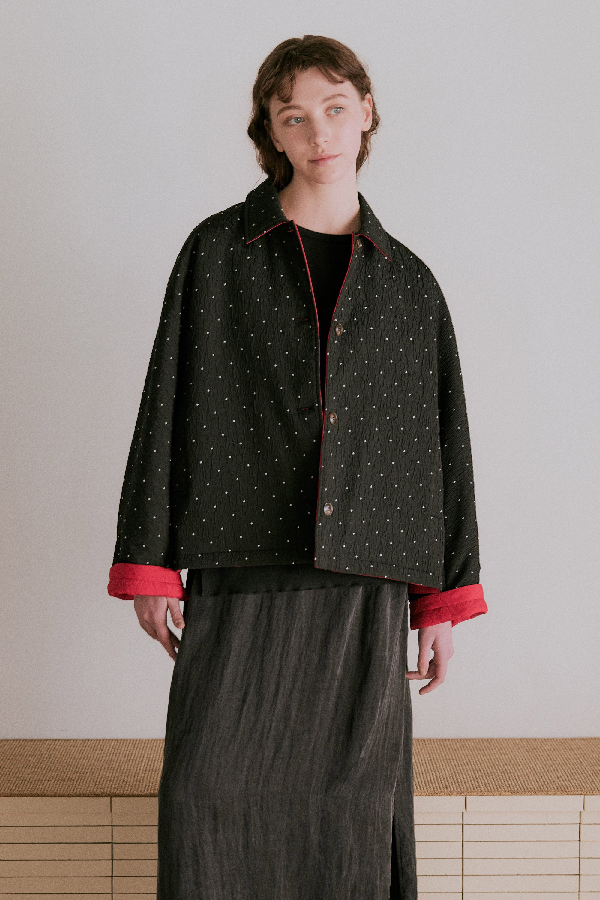 dot reversible quilt jacket | Color_Black | No_wht25fjk4051_bk【WHYTO_ホワイト】