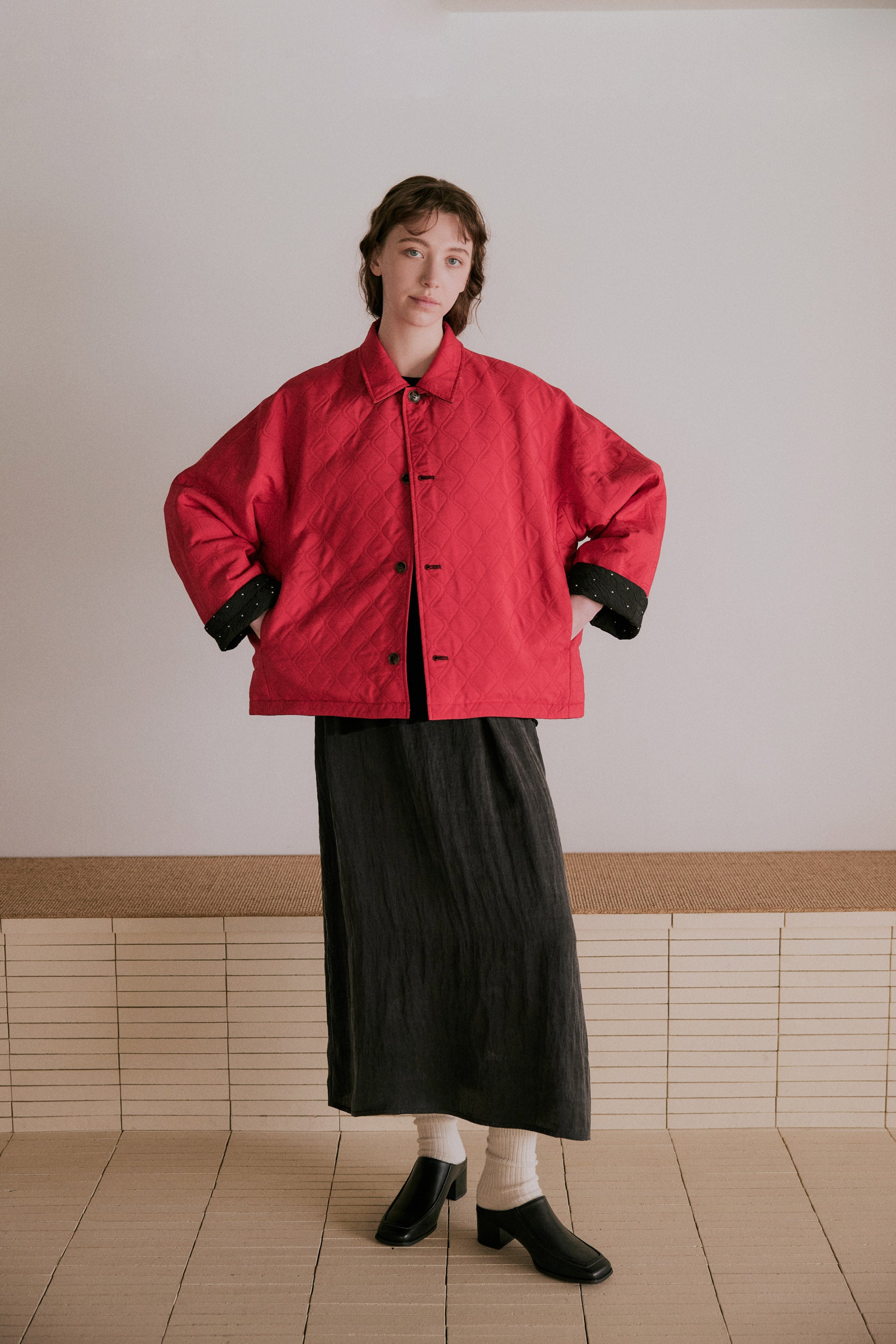 dot reversible quilt jacket | Color_Black | No_wht25fjk4051_bk【WHYTO_ホワイト】