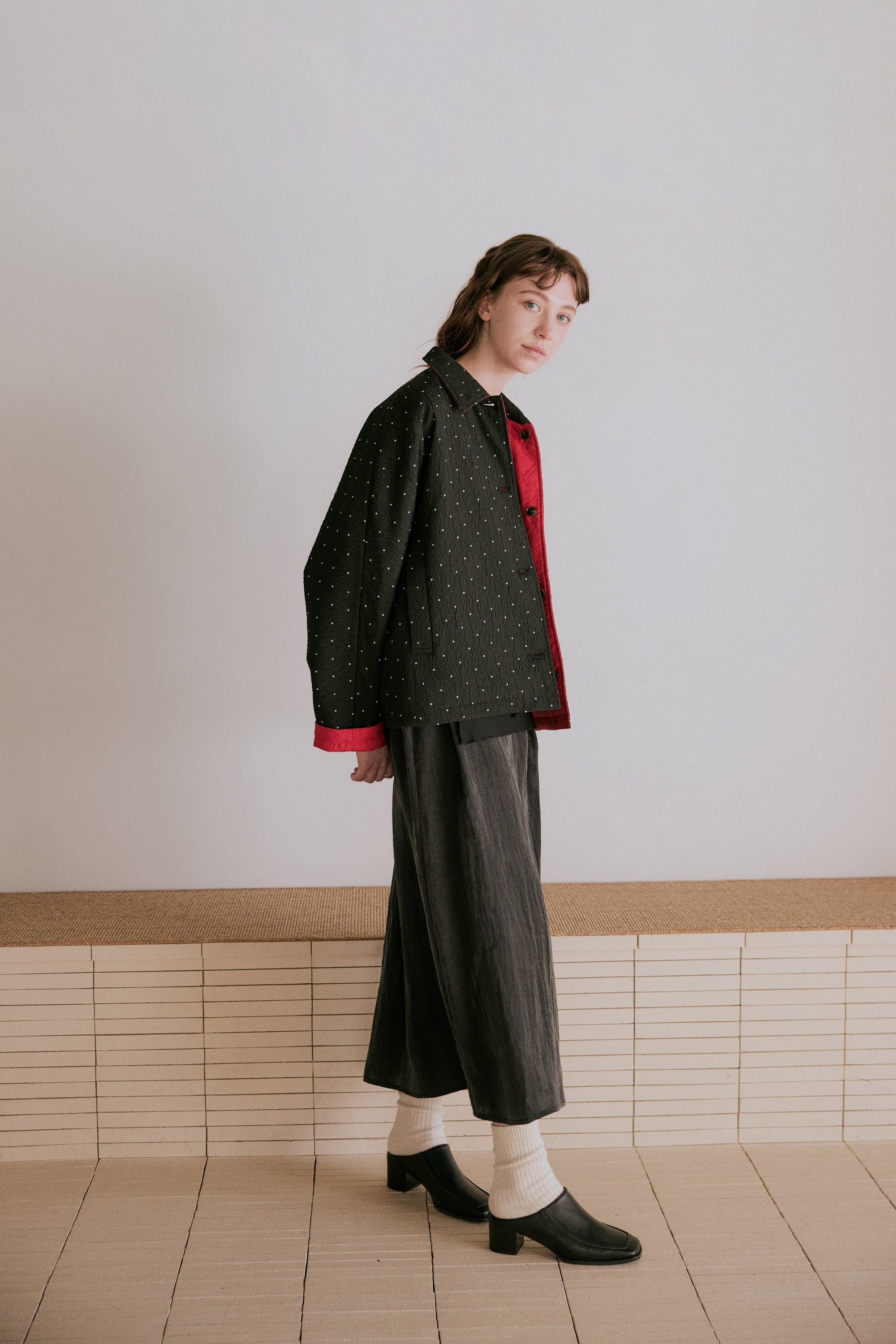 dot reversible quilt jacket | Color_Black | No_wht25fjk4051_bk【WHYTO_ホワイト】