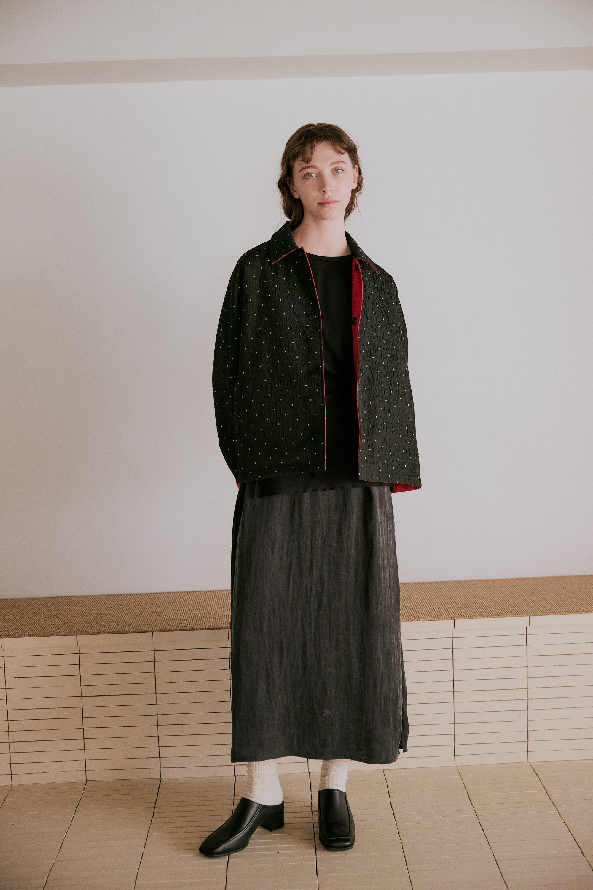 dot reversible quilt jacket | Color_Black | No_wht25fjk4051_bk【WHYTO_ホワイト】