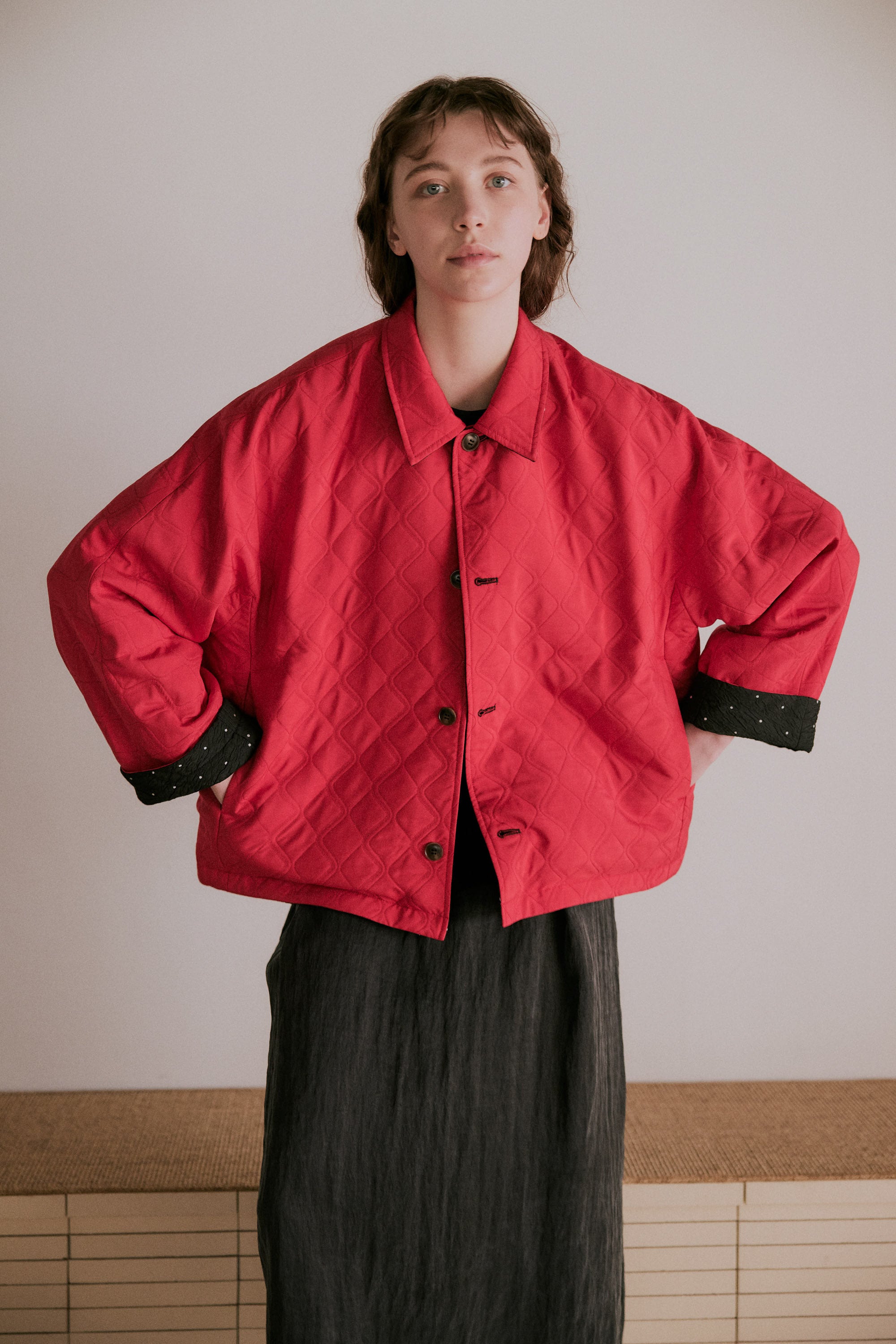 dot reversible quilt jacket | Color_Black | No_wht25fjk4051_bk【WHYTO_ホワイト】