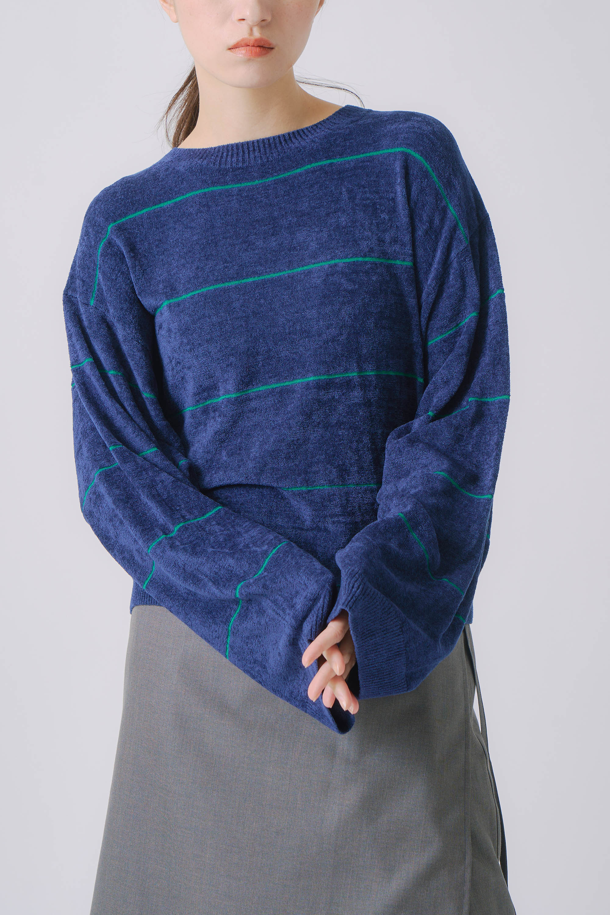 wide border knit | Color_Navy | No_wht25fkn4034_navy【WHYTO_ホワイト】