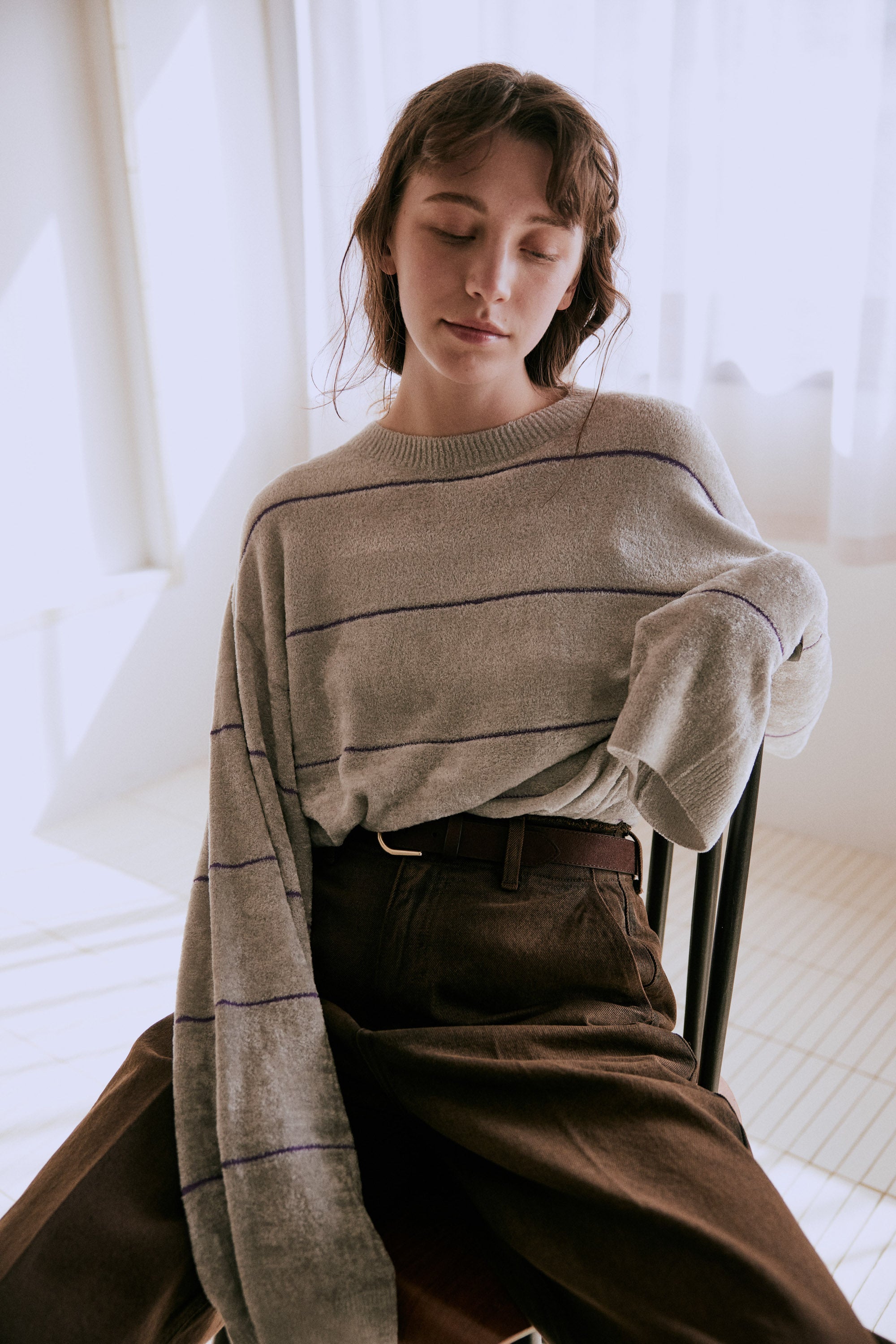 wide border knit | Color_Gray | No_wht25fkn4034_gy【WHYTO_ホワイト】