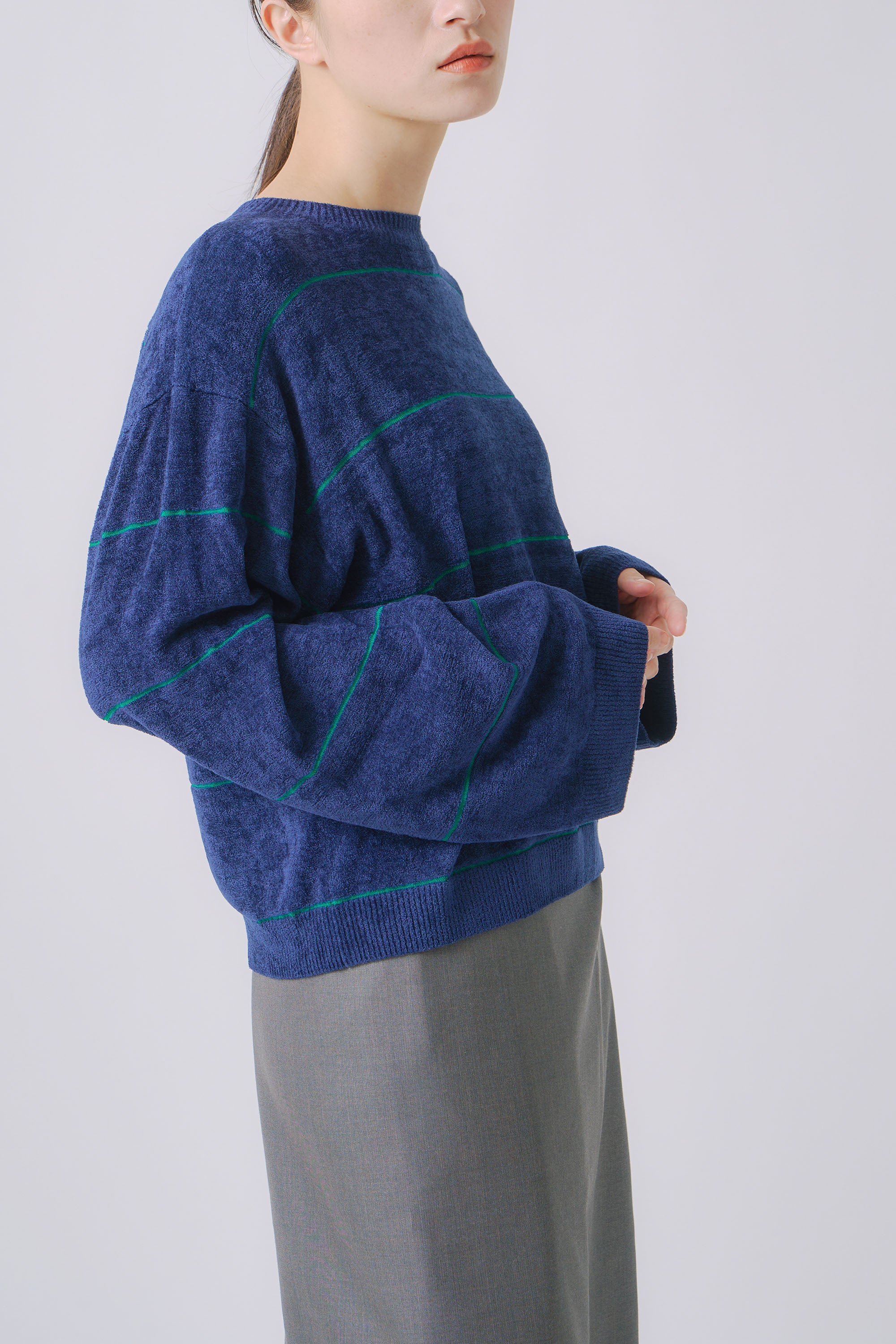 wide border knit | Color_Navy | No_wht25fkn4034_navy【WHYTO_ホワイト】