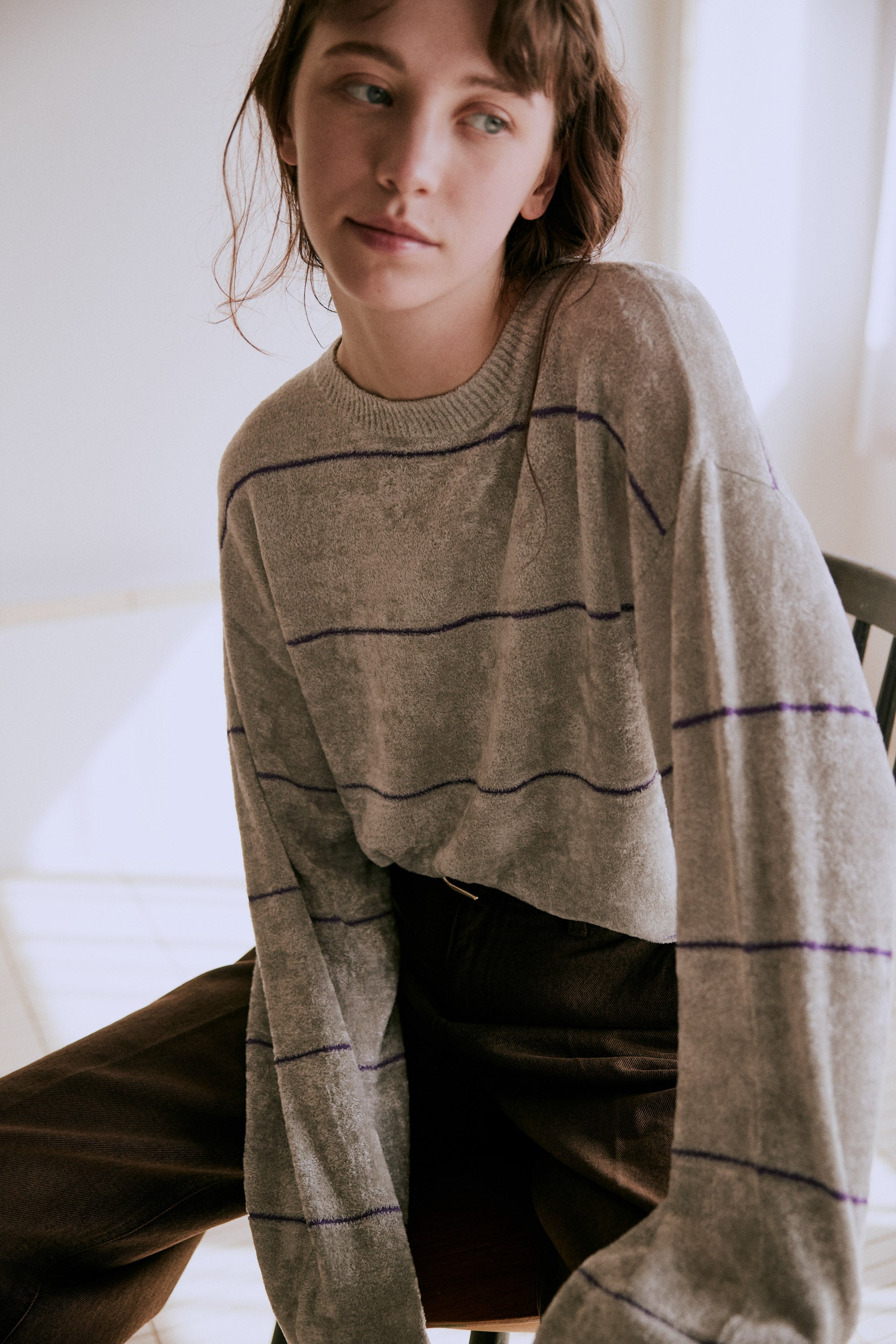 wide border knit | Color_Gray | No_wht25fkn4034_gy【WHYTO_ホワイト】