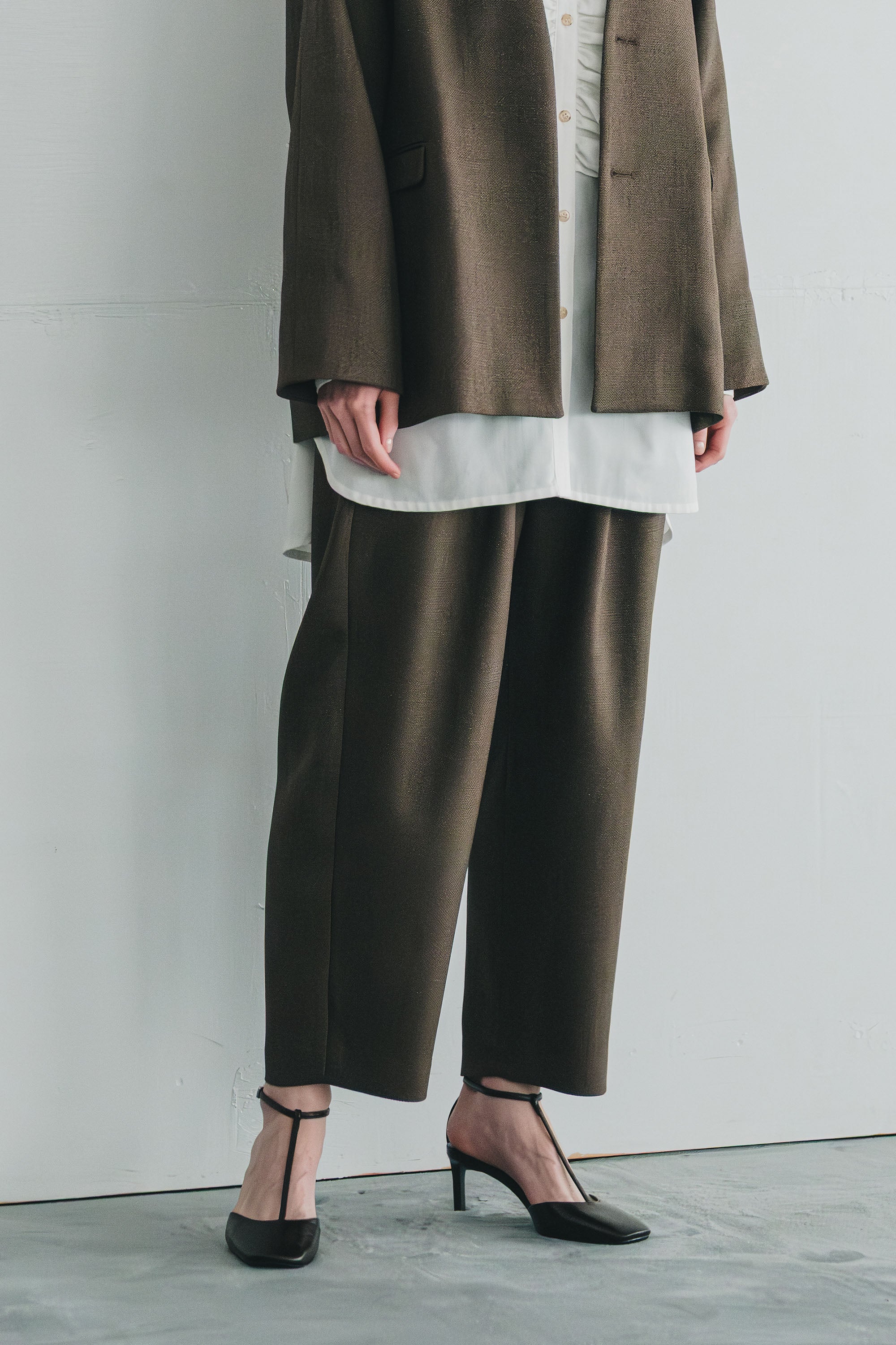 chic tweed round trouser | Color_Brown | No_wht25fpt4057_br【WHYTO_ホワイト】