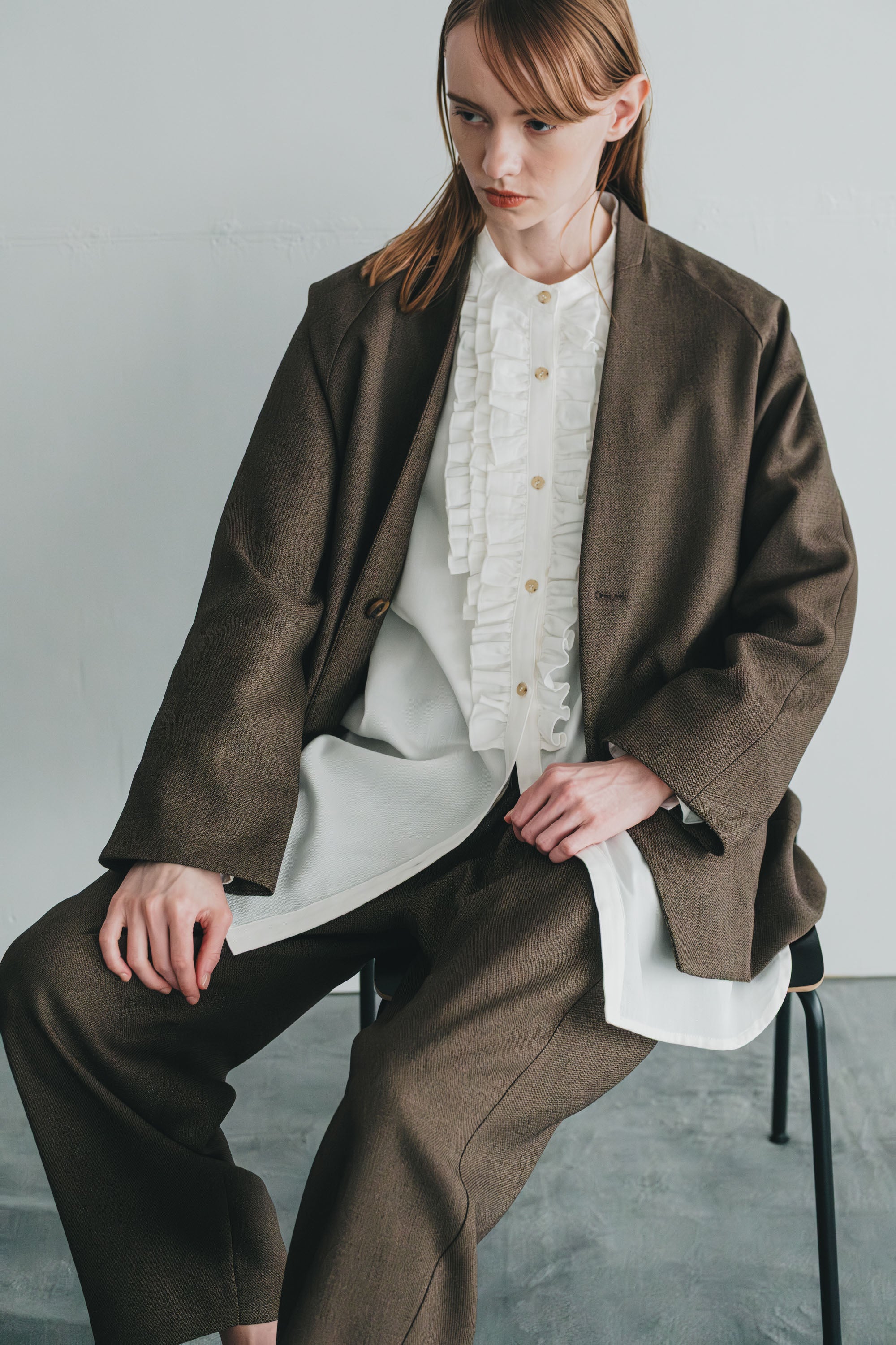 chic tweed round trouser | Color_Brown | No_wht25fpt4057_br【WHYTO_ホワイト】