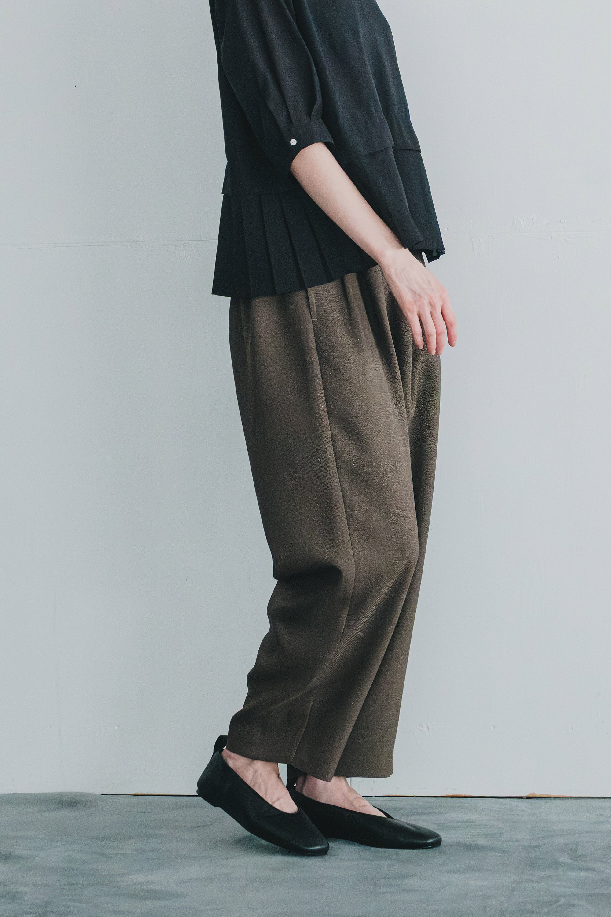 chic tweed round trouser | Color_Brown | No_wht25fpt4057_br【WHYTO_ホワイト】