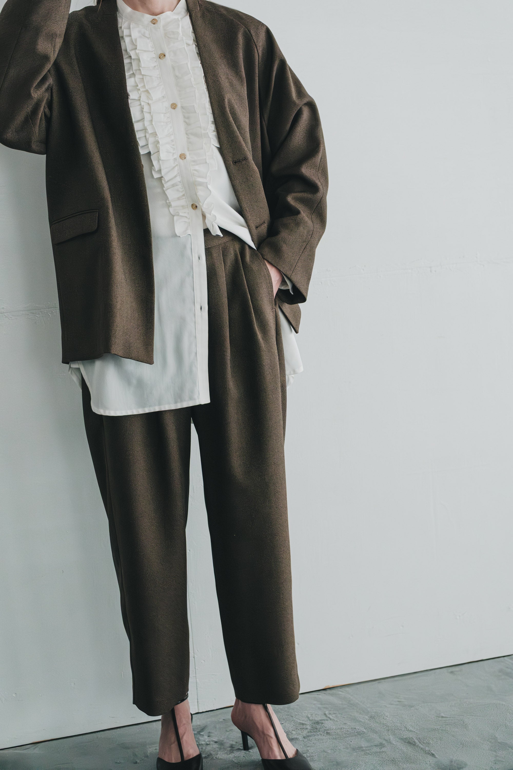 chic tweed round trouser | Color_Brown | No_wht25fpt4057_br【WHYTO_ホワイト】