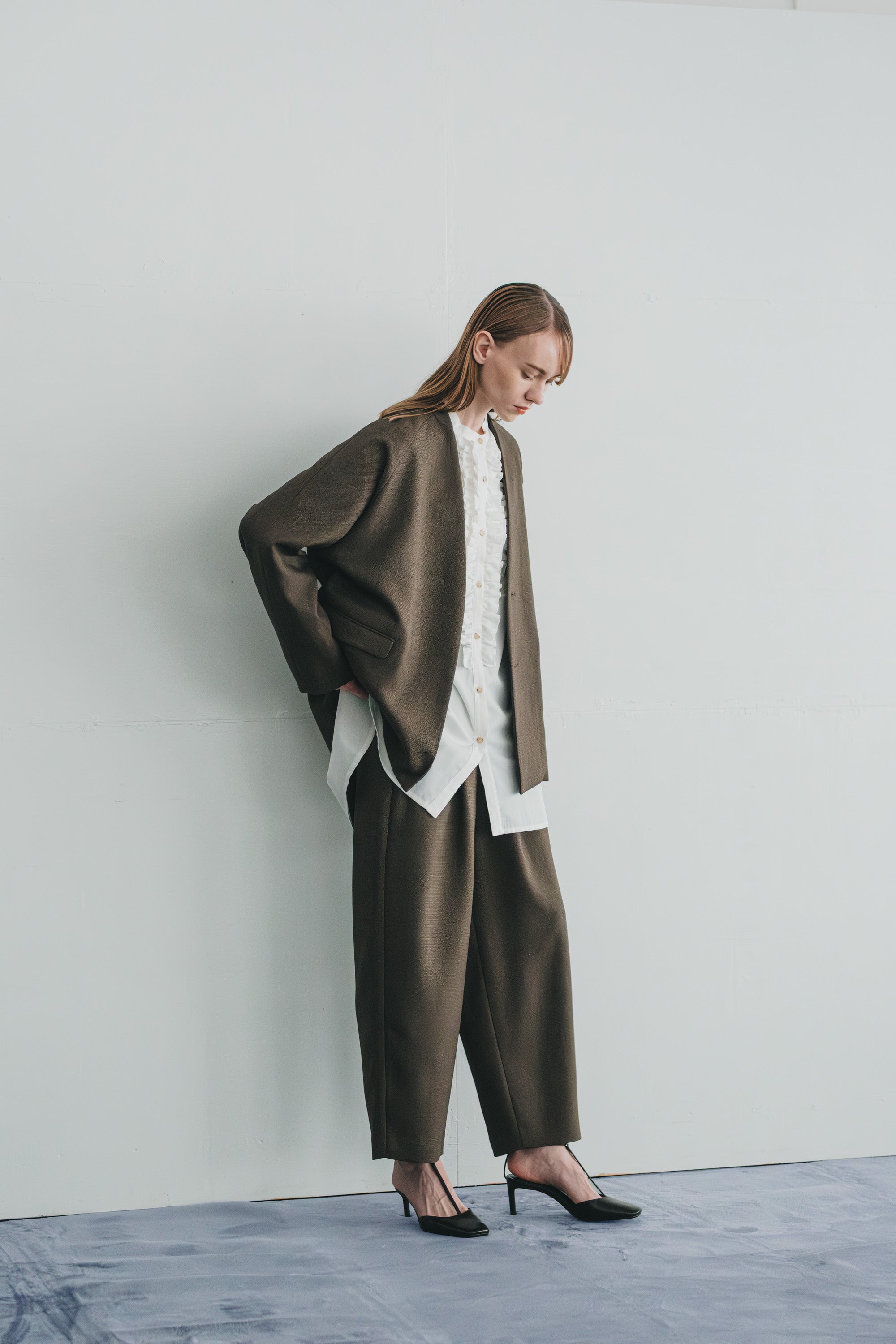 chic tweed round trouser | Color_Brown | No_wht25fpt4057_br【WHYTO_ホワイト】