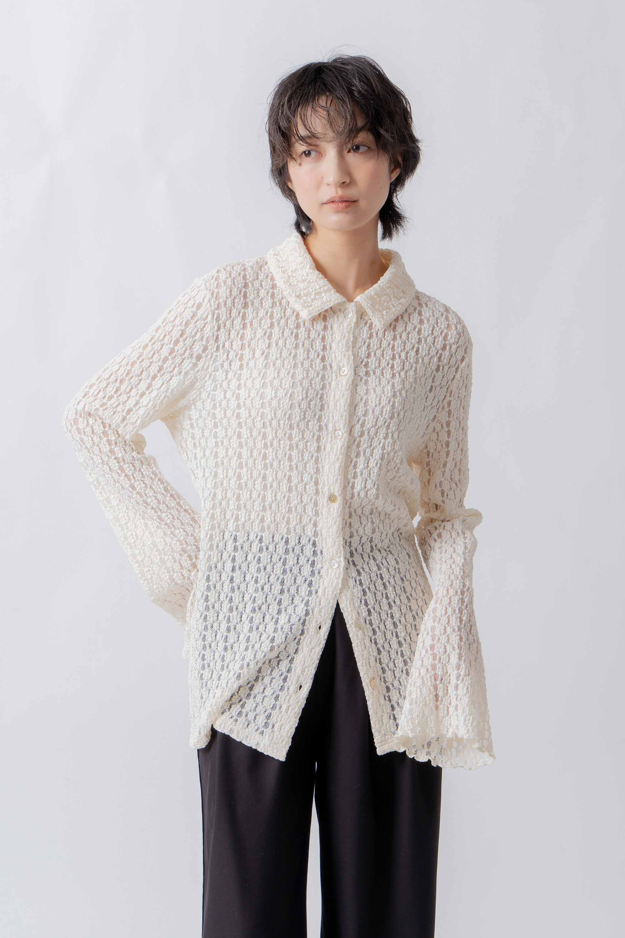 lace button shirt – Ecru | WHYTO | 入荷予定アイテム