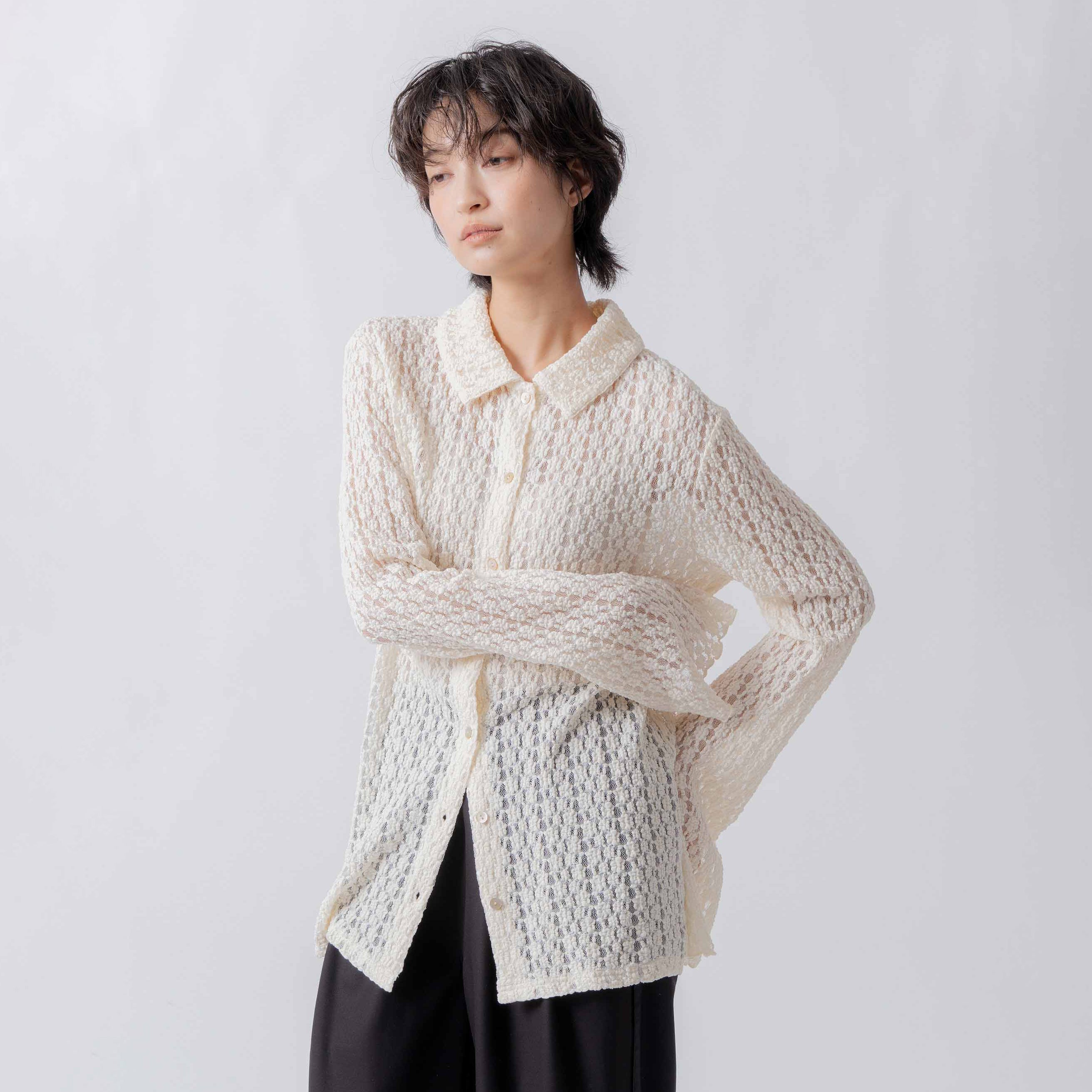 lace button shirt – Ecru | WHYTO | 入荷予定アイテム