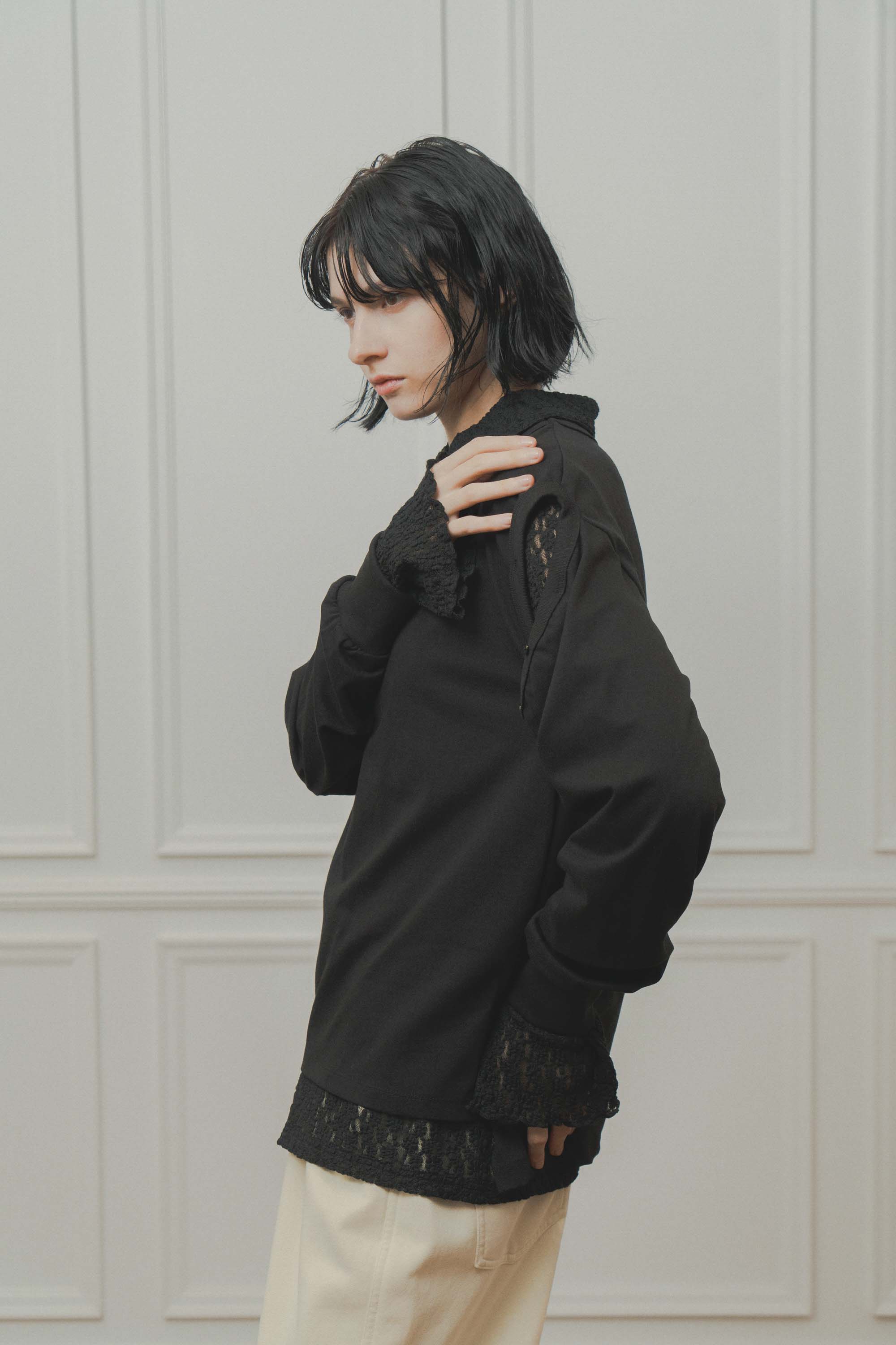 lace button shirt – Black | WHYTO | 入荷予定アイテム