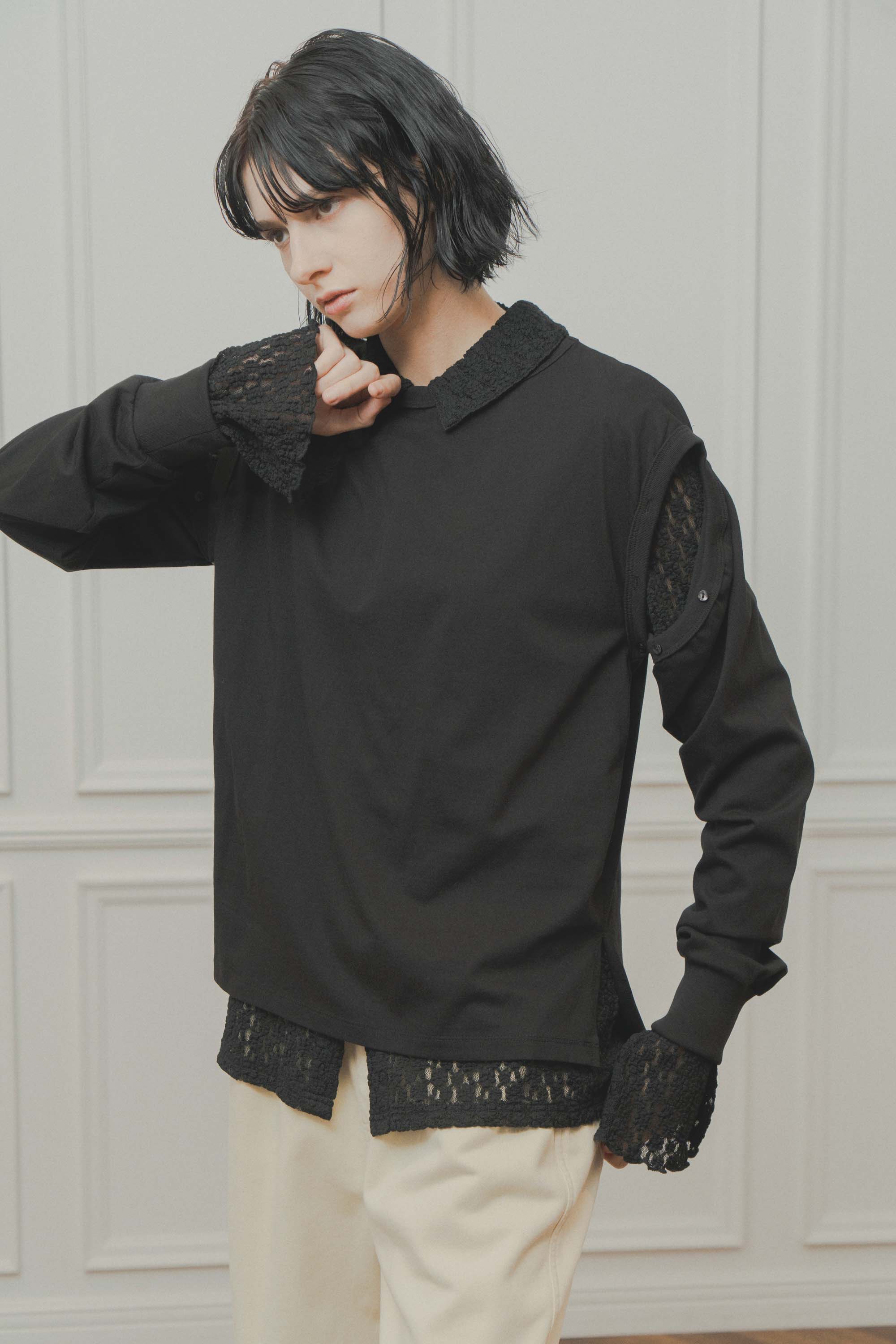 lace button shirt – Black | WHYTO | 入荷予定アイテム