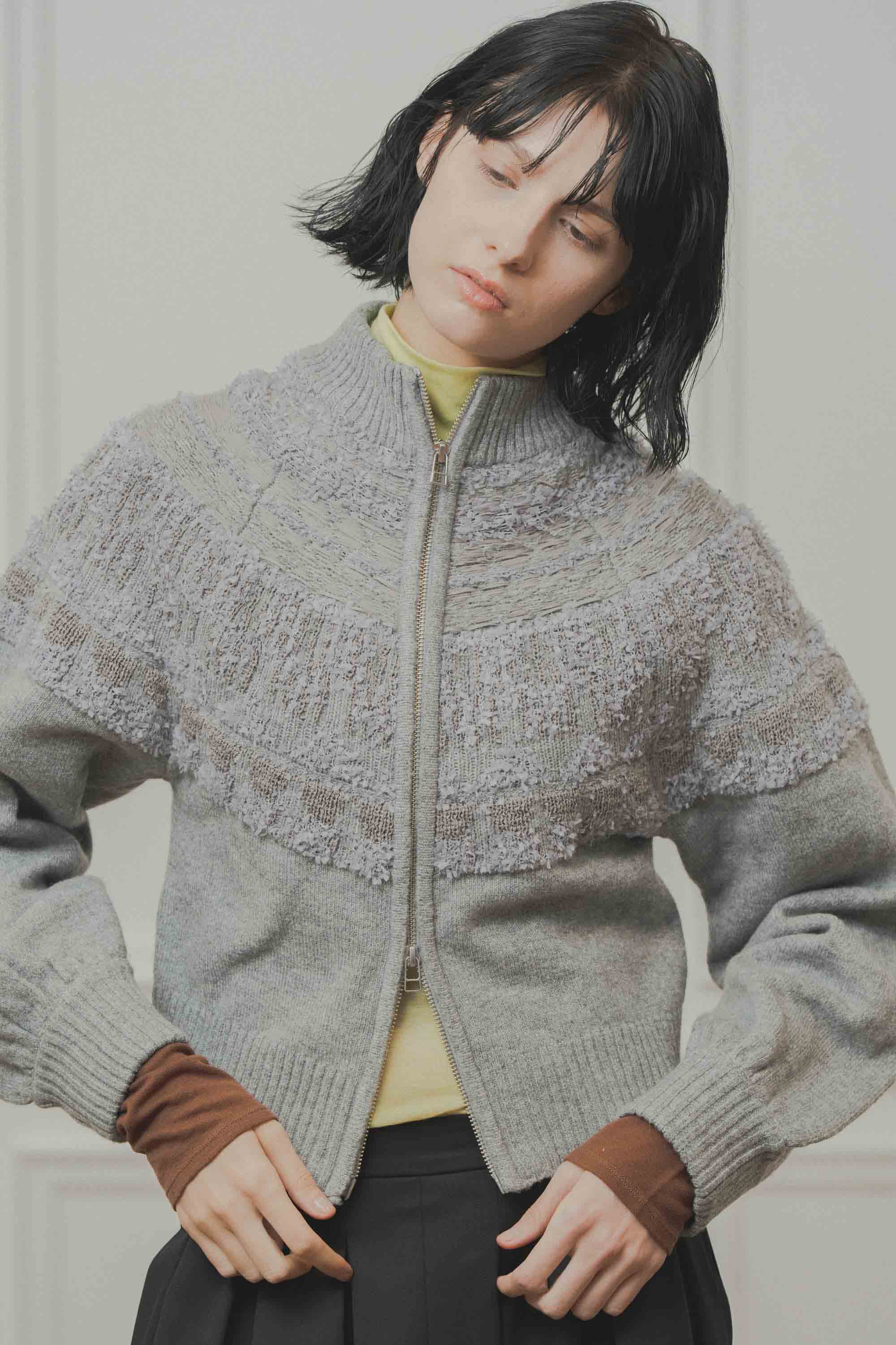 nordic pattern knit zip cardigan – Gray | WHYTO | 入荷予定アイテム