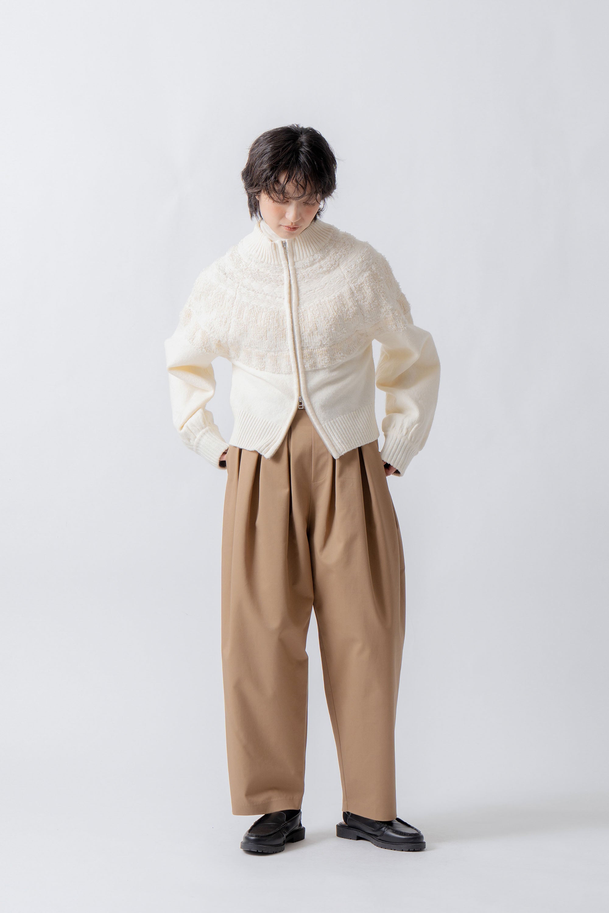 nordic pattern knit zip cardigan – Cream | WHYTO | 入荷予定アイテム
