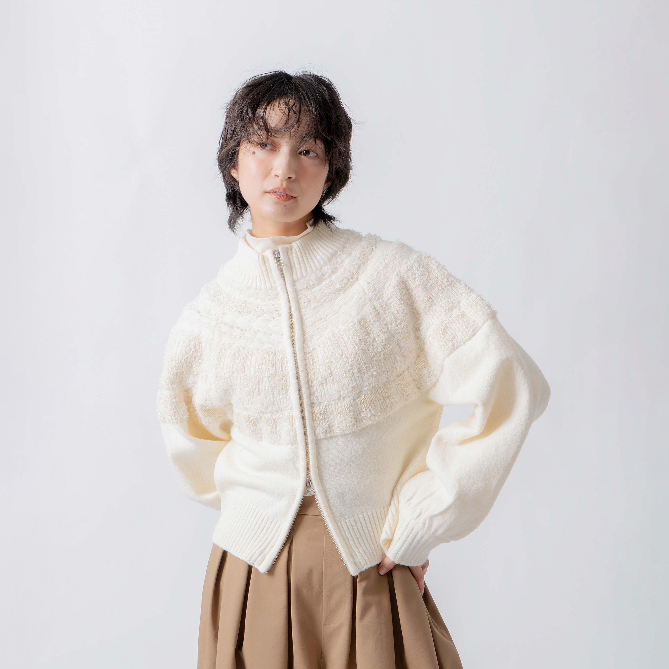 nordic pattern knit zip cardigan – Cream | WHYTO | 入荷予定アイテム