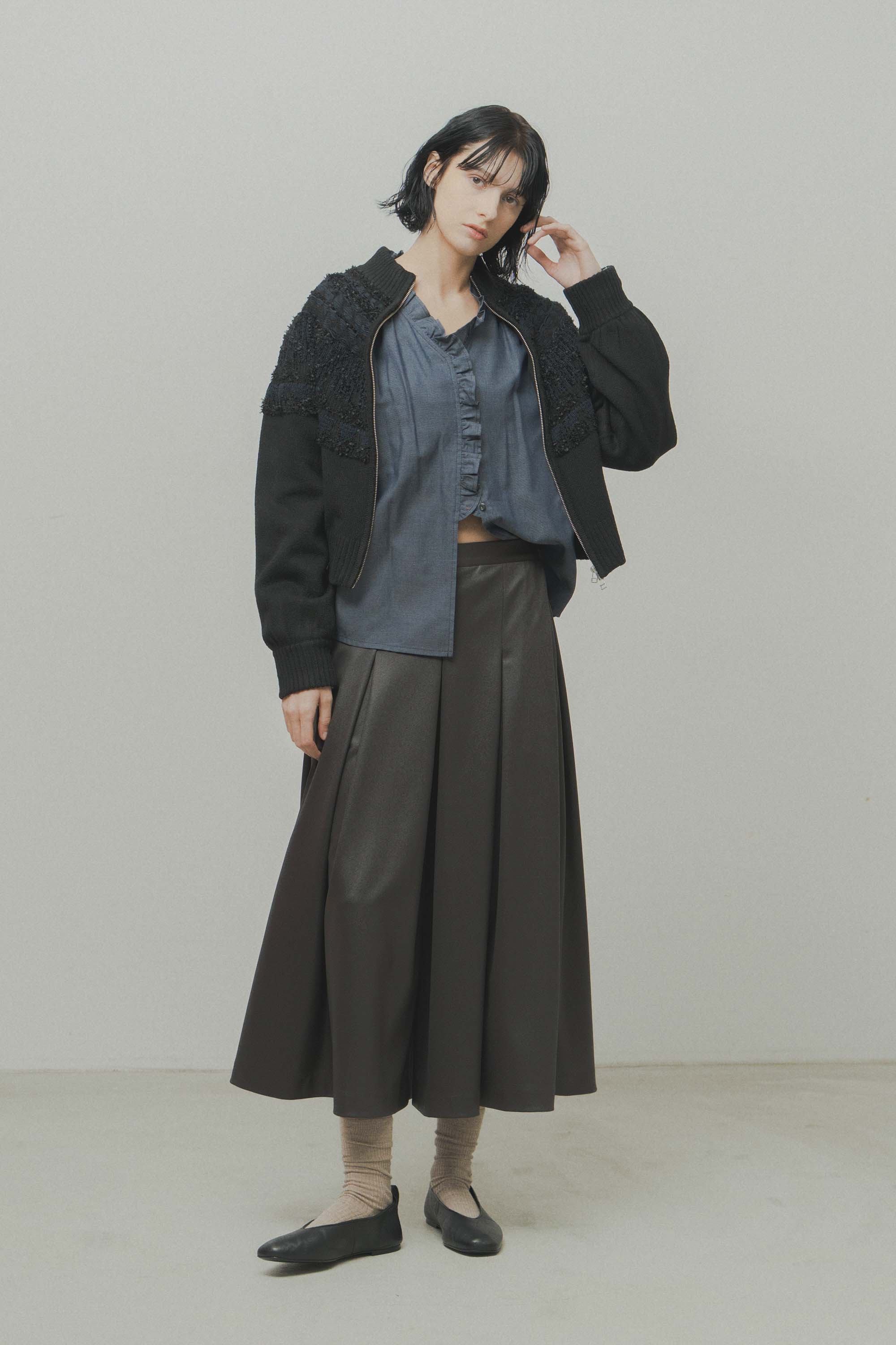 nordic pattern knit zip cardigan – Black | WHYTO | 入荷予定アイテム