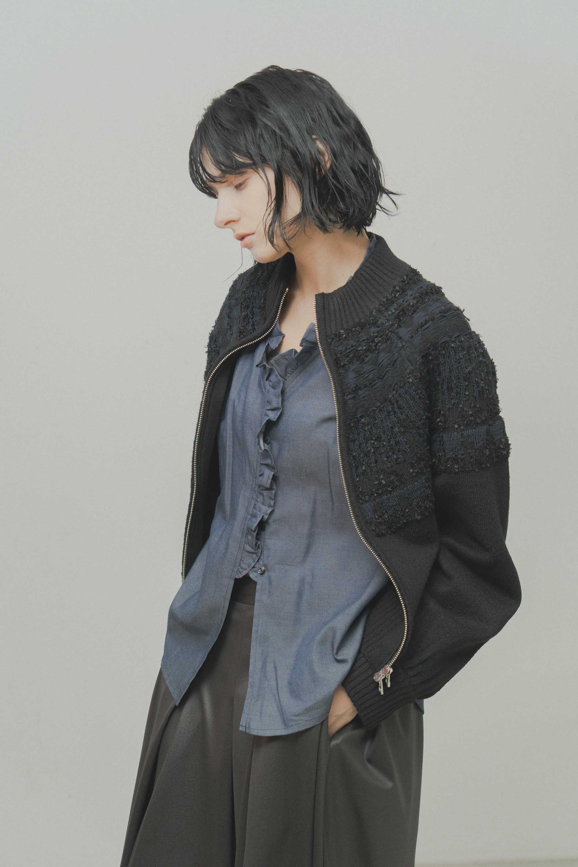 nordic pattern knit zip cardigan – Black | WHYTO | 入荷予定アイテム