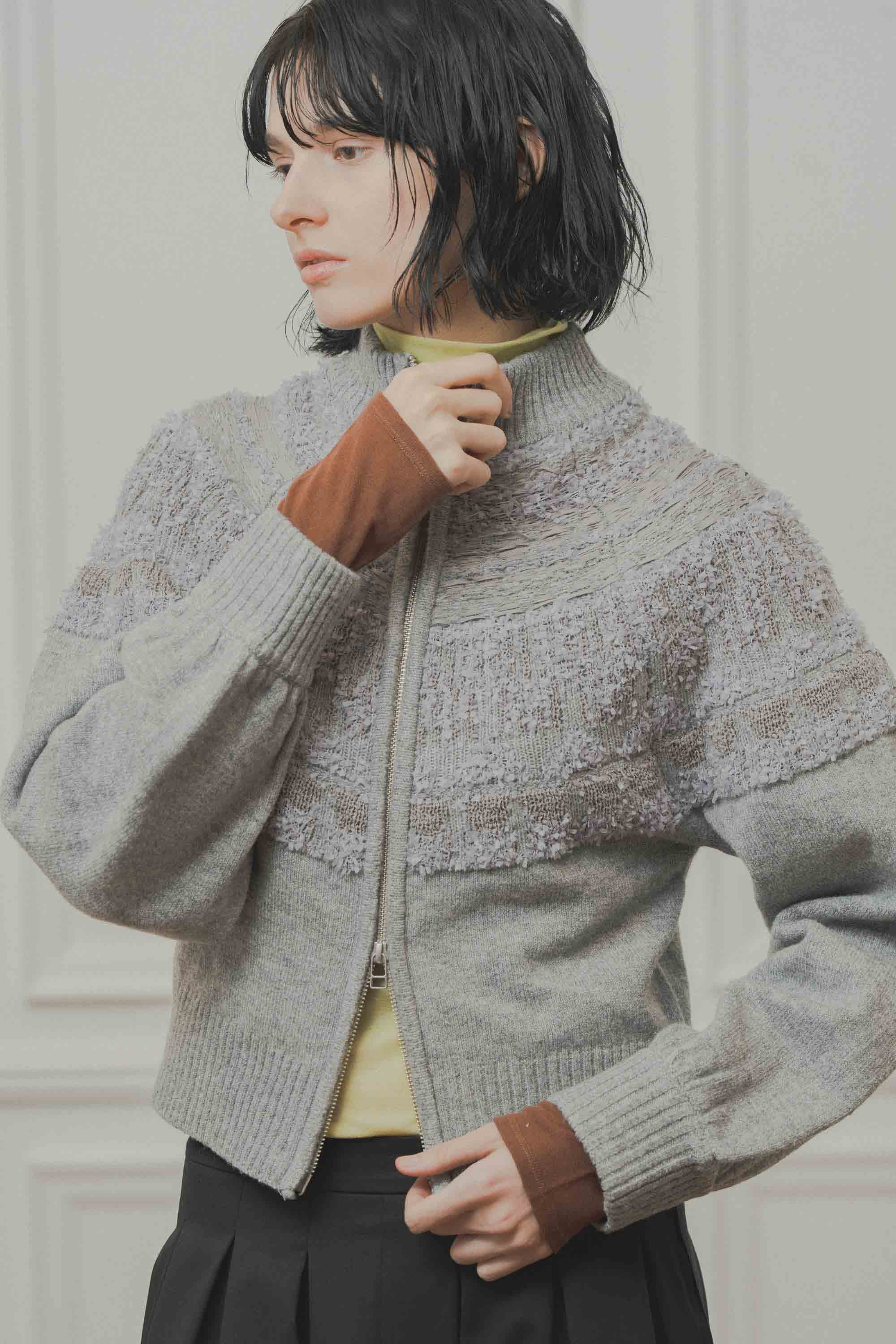 nordic pattern knit zip cardigan – Gray | WHYTO | 入荷予定アイテム