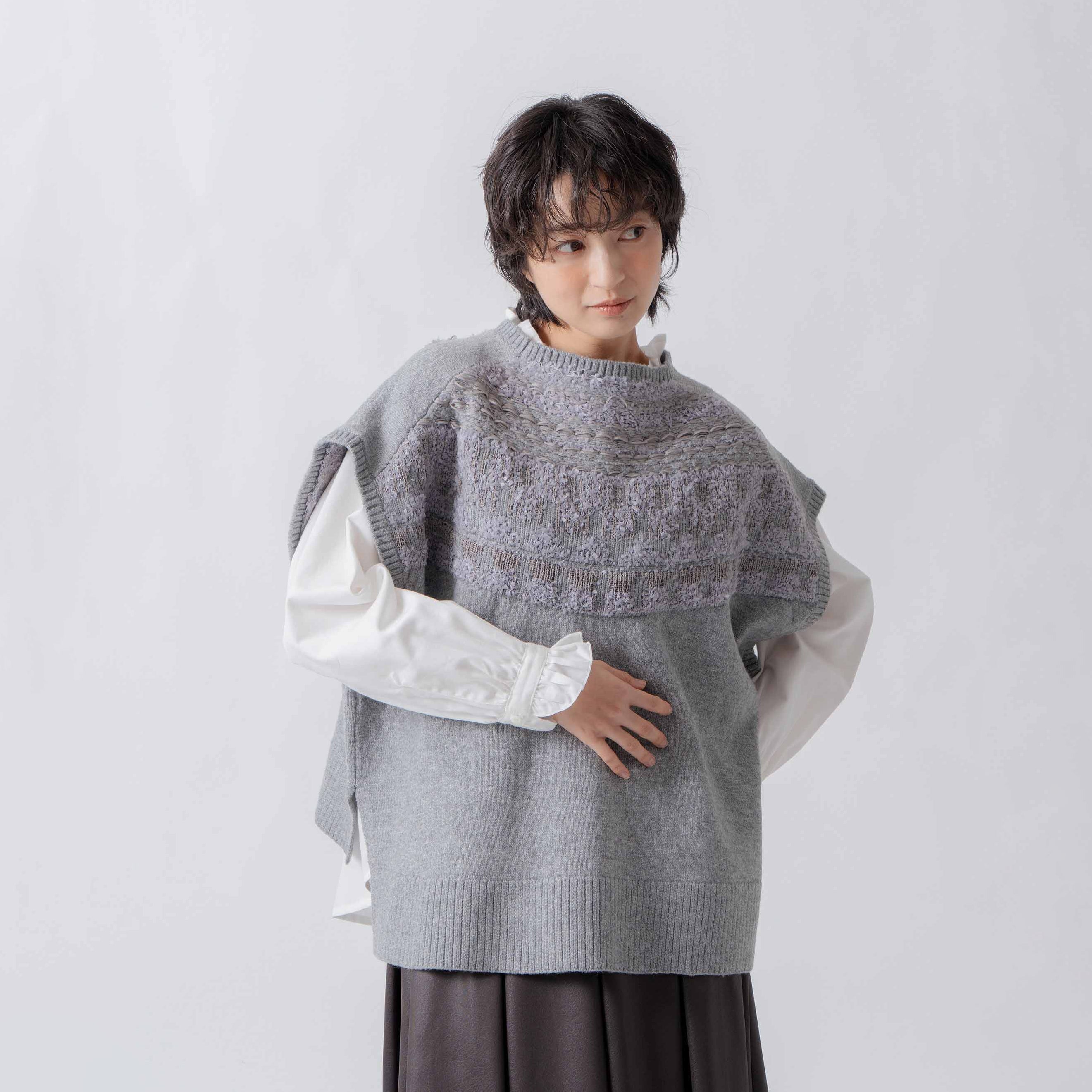 nordic pattern knit vest – Gray | WHYTO | 入荷予定アイテム
