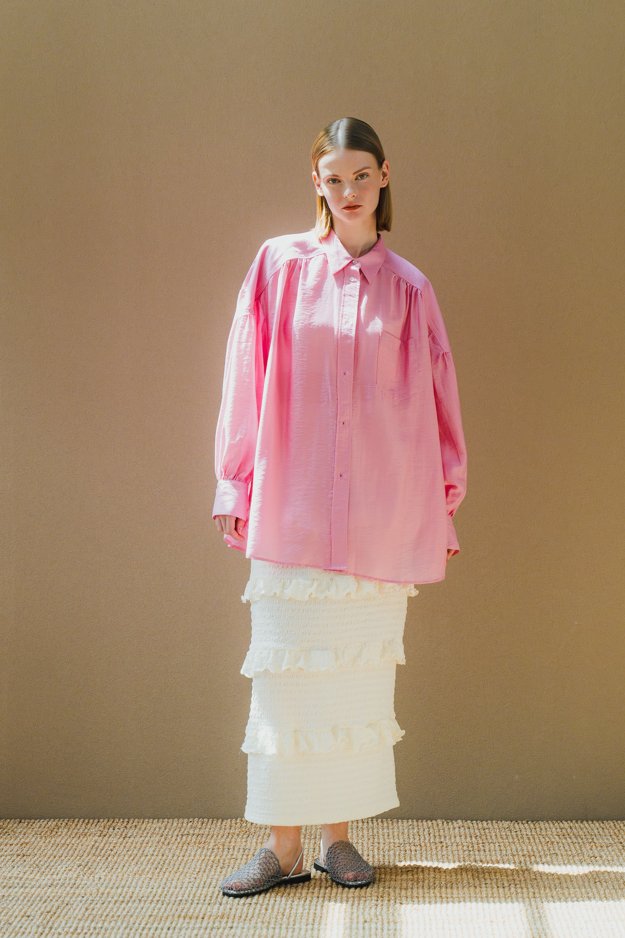 WHT25HBL4065_Pink | SHEER VOLUME BLOUSE – Pink | WHYTO