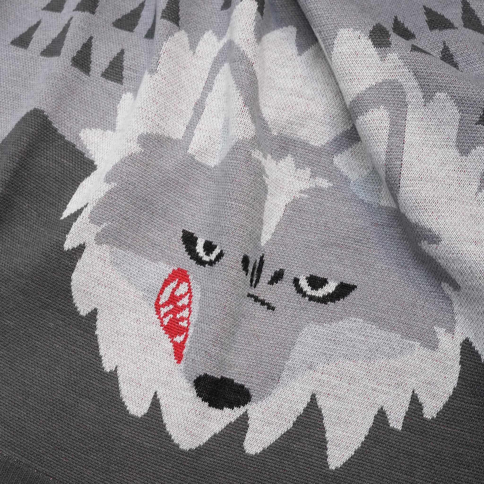 No:bsd23AW-32b | Name:Carpet Animals Big Stole | Color:Wolf【BEDSIDEDRAMA_ベッドサイドドラマ】【archive】