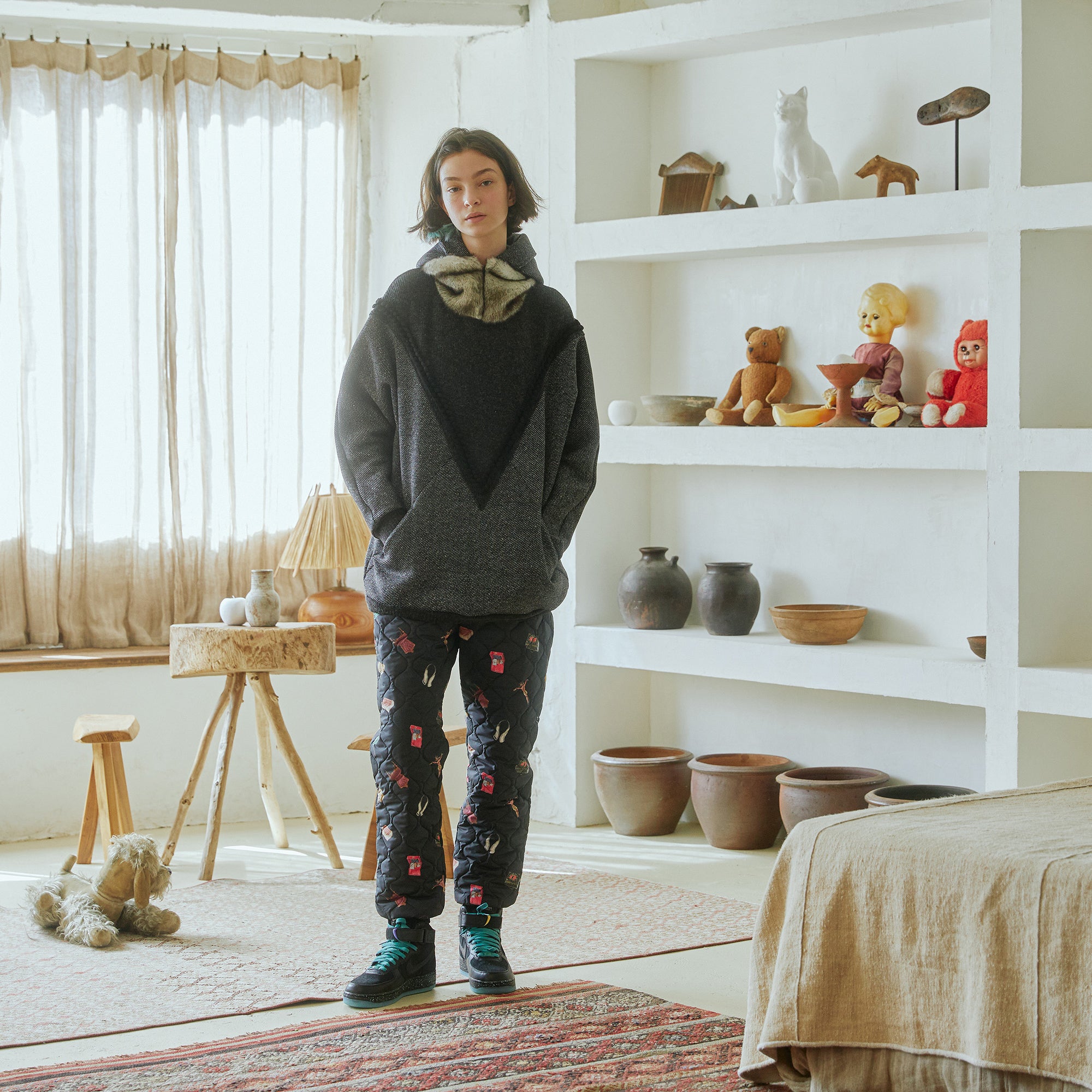 No:bsd23AW-03b | Name:Barn Antique Quilting Pants | Color:Black【BEDSIDEDRAMA_ベッドサイドドラマ】