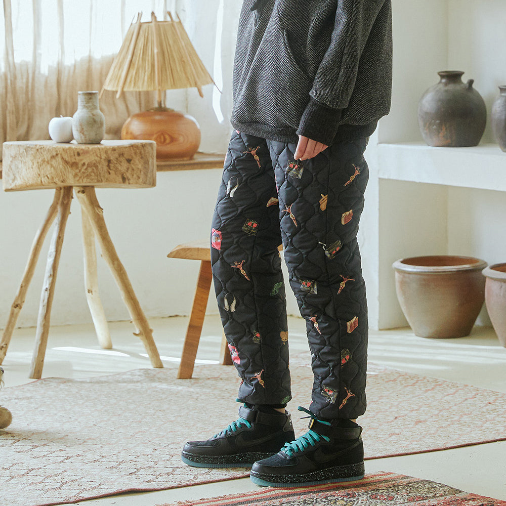 No:bsd23AW-03b | Name:Barn Antique Quilting Pants | Color:Black【BEDSIDEDRAMA_ベッドサイドドラマ】【archive】
