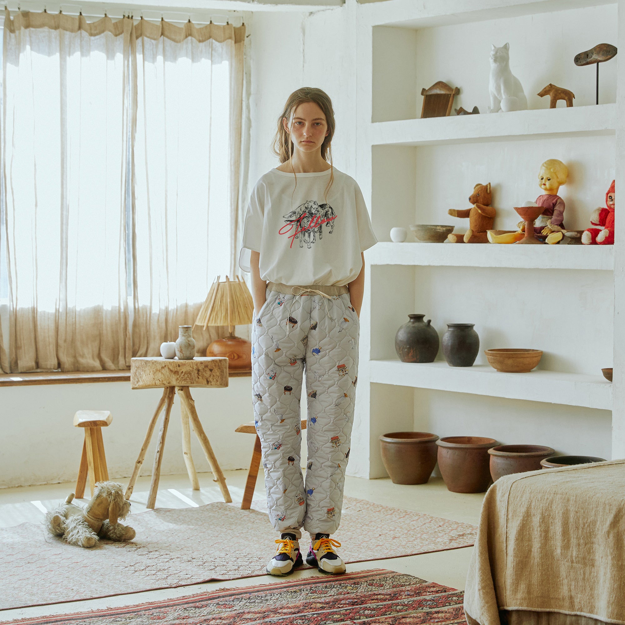 No:bsd23AW-03a | Name:Barn Antique Quilting Pants | Color:Off White【BEDSIDEDRAMA_ベッドサイドドラマ】【archive】