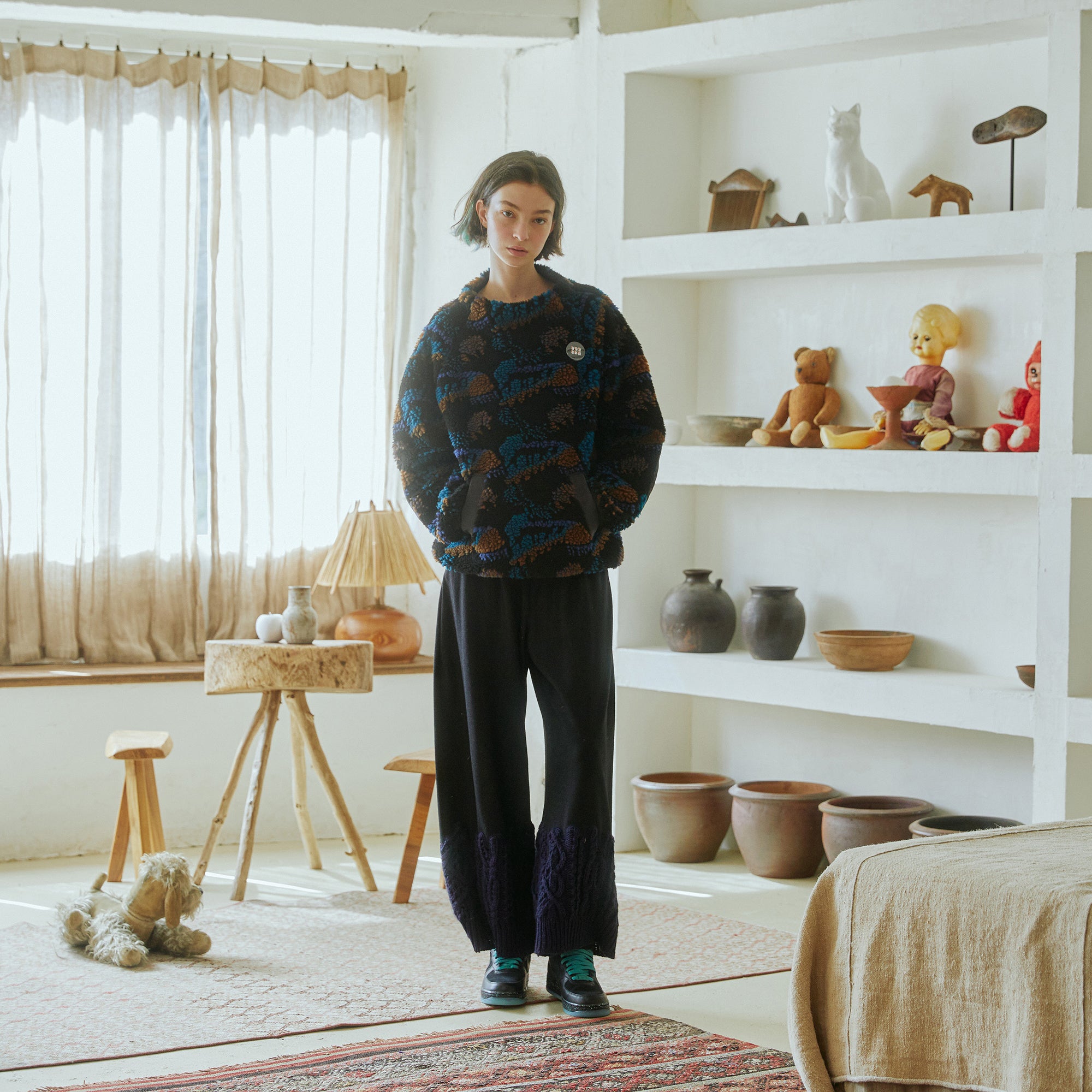 No:bsd23AW-06 | Name:Forest Fleece JQ Pullover | Color:Black【BEDSIDEDRAMA_ベッドサイドドラマ】【archive】