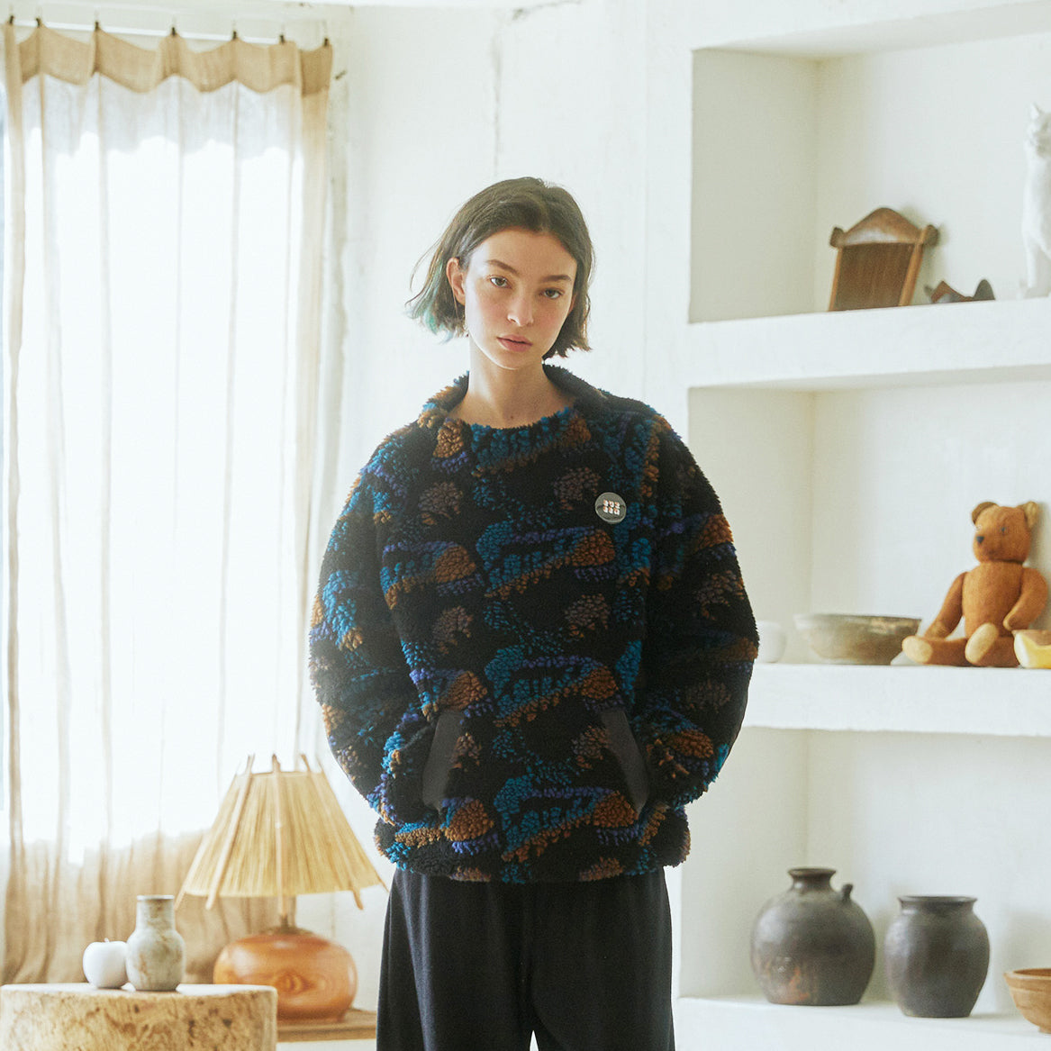 No:bsd23AW-06 | Name:Forest Fleece JQ Pullover | Color:Black【BEDSIDEDRAMA_ベッドサイドドラマ】【archive】