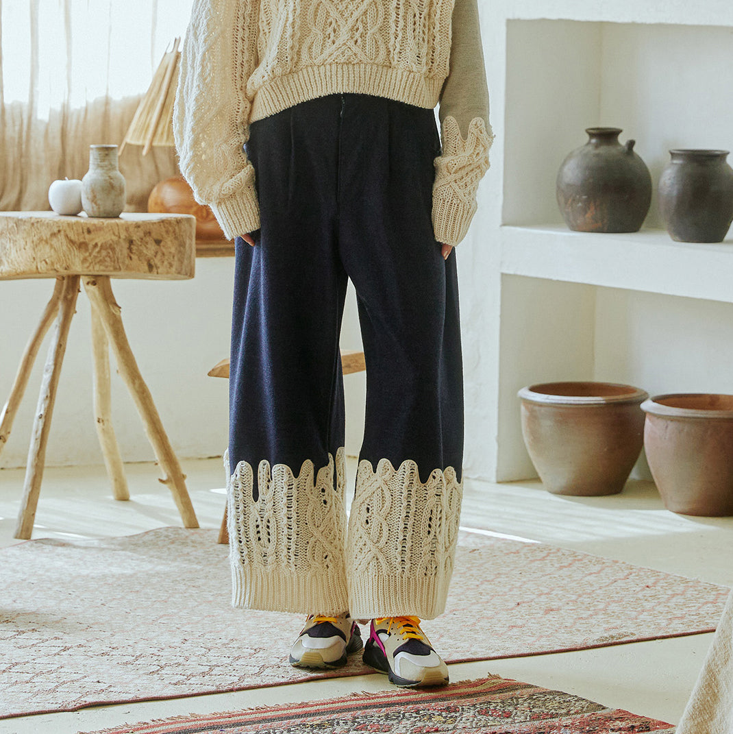 bsd23AW-10 | Erode Knit Wide Pants | Color:Navy【BEDSIDEDRAMA_ベッドサイドドラマ】