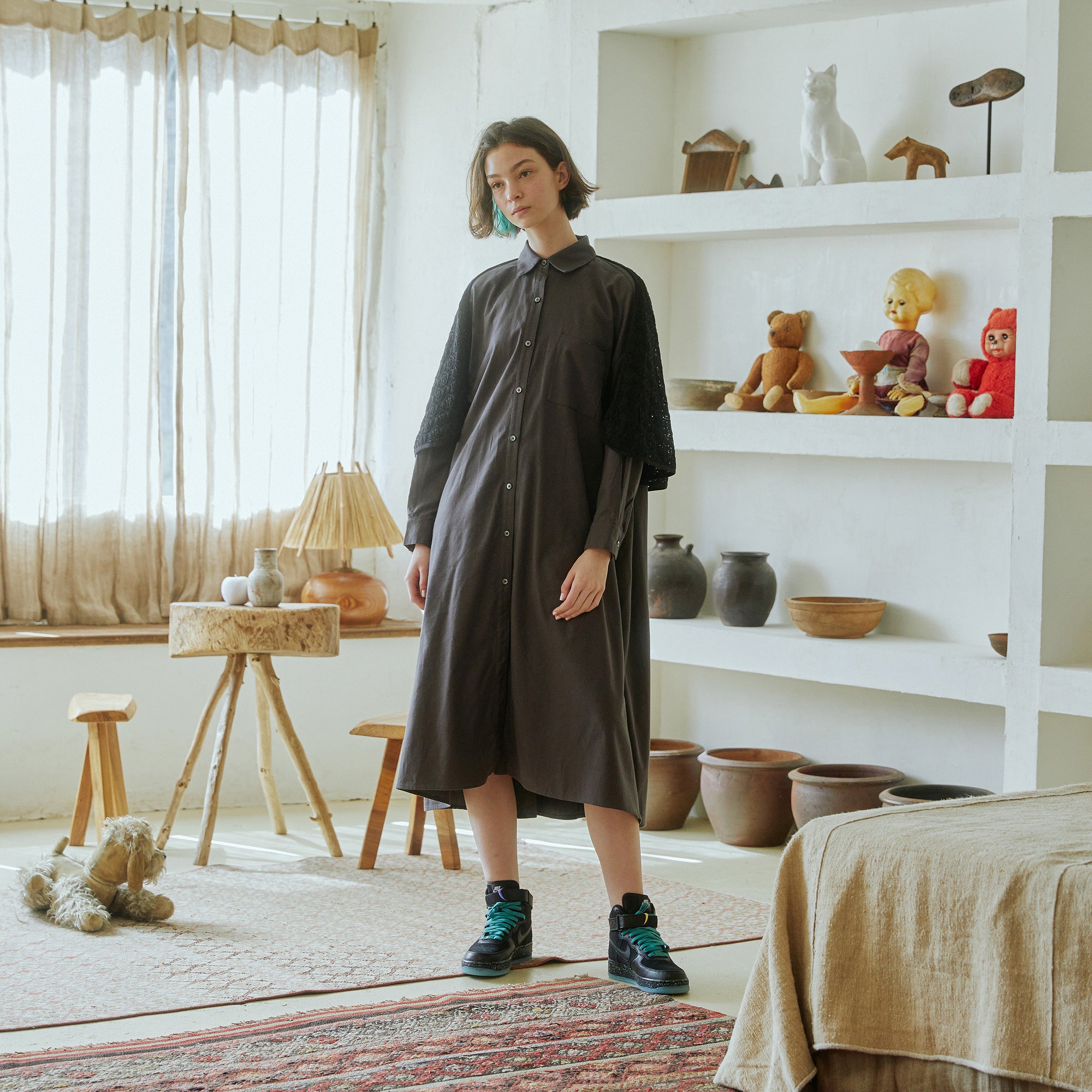 No:bsd23AW-13 | Name:Granma Lace Dress Shirt | Color:Charcoal【BEDSIDEDRAMA_ベッドサイドドラマ】【archive】