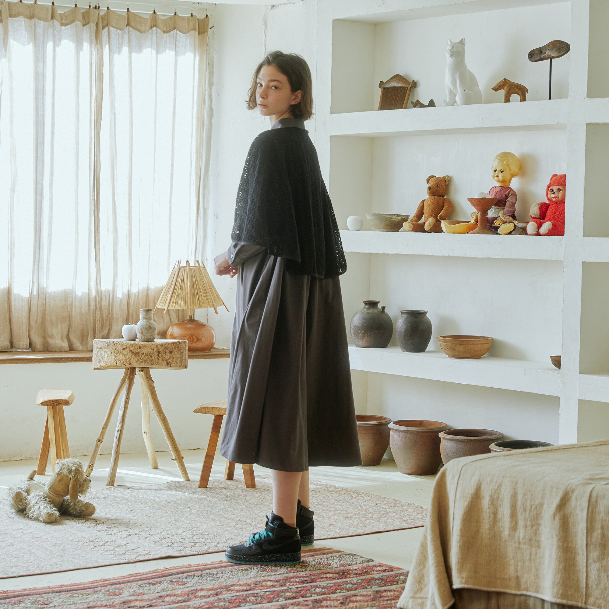 No:bsd23AW-13 | Name:Granma Lace Dress Shirt | Color:Charcoal【BEDSIDEDRAMA_ベッドサイドドラマ】【archive】