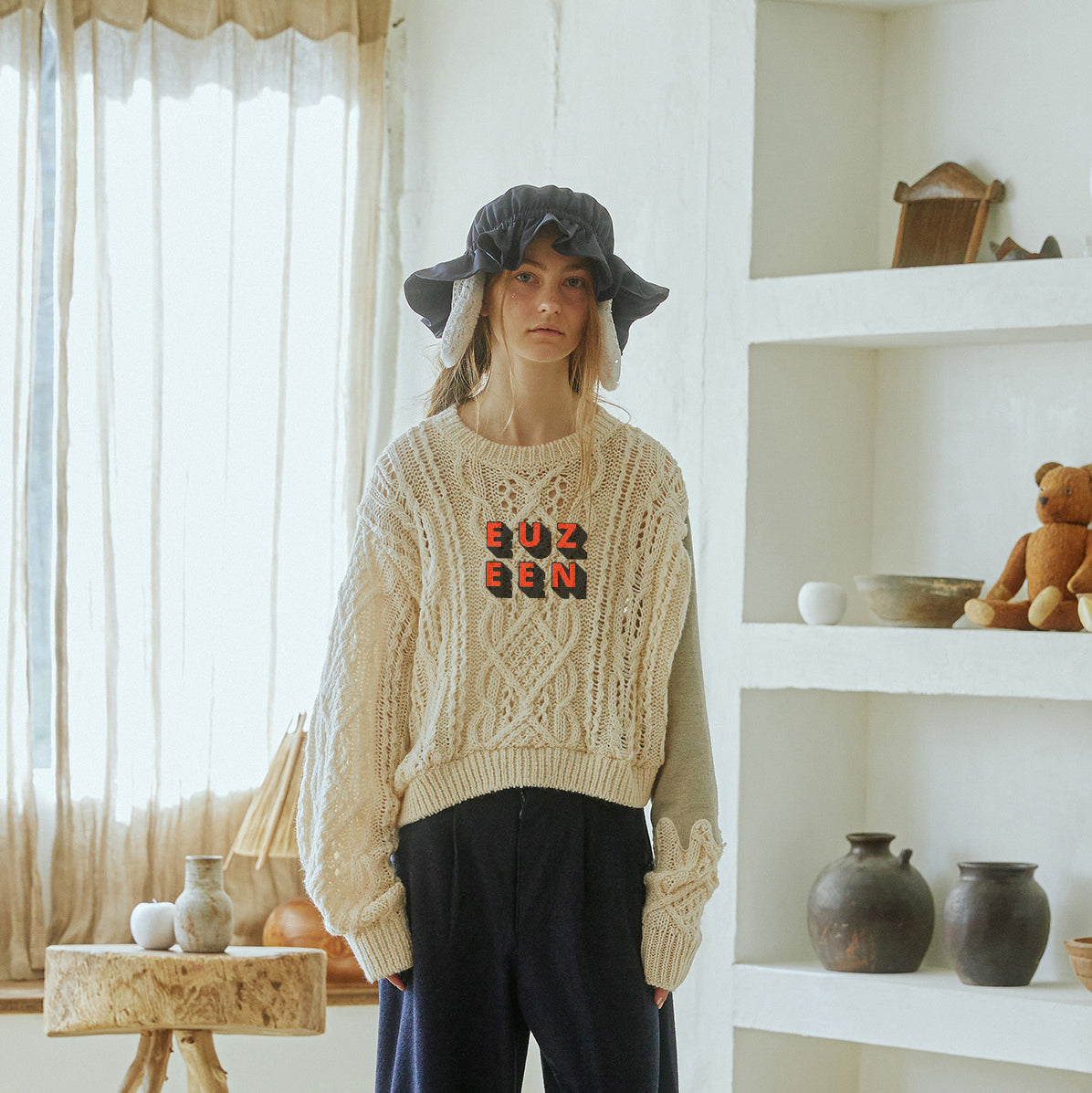 bsd23AW-16 | EUZEEN Mix Knit Sweater | Color:Off White【BEDSIDEDRAMA_ベッドサイドドラマ】【archive】