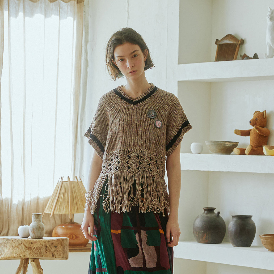 No:bsd23AW-19b | Name:Grandma's Knit Vest | Color:G Beige【BEDSIDEDRAMA_ベッドサイドドラマ】