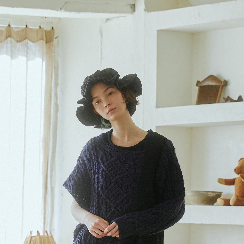 No:bsd23AW-29b | Name:2way Night Hat | Color:Black【BEDSIDEDRAMA_ベッドサイドドラマ】【archive】
