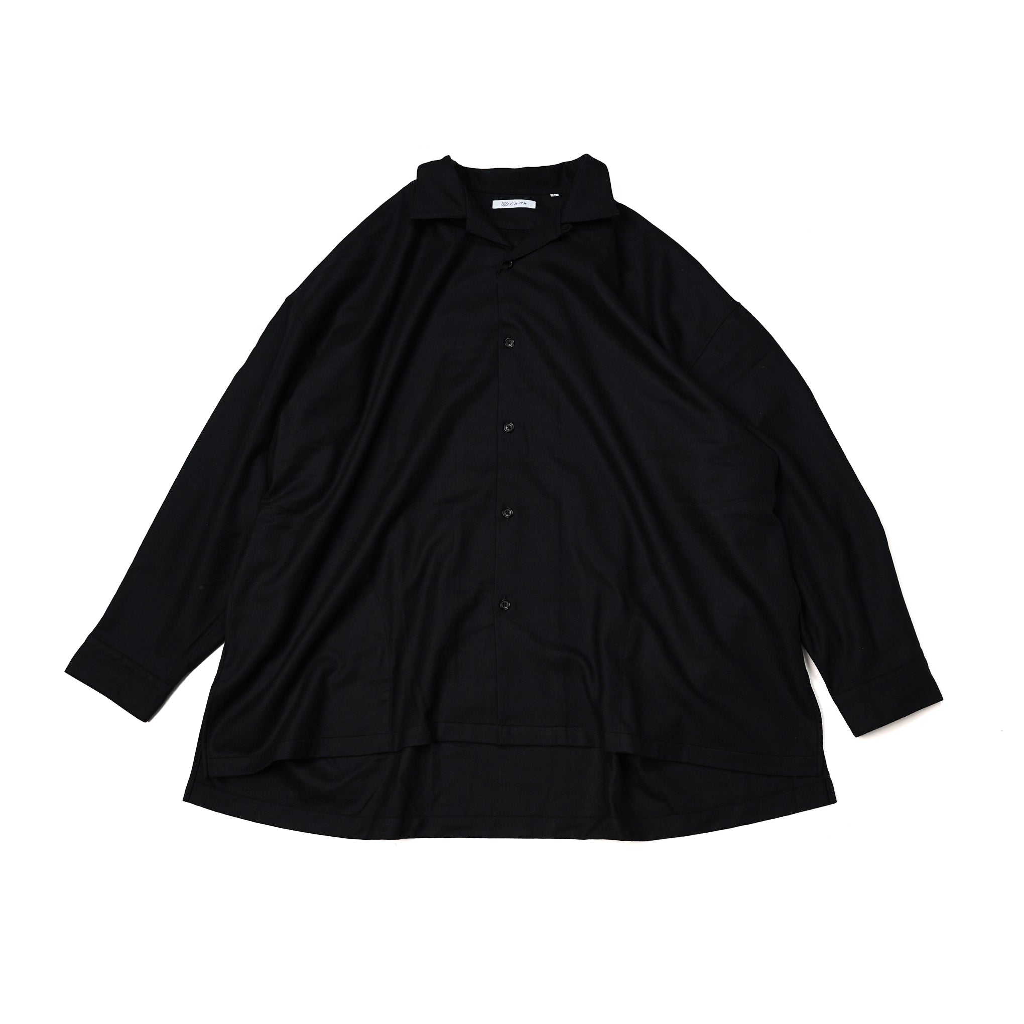 2023aw-OP-02 | OPEN COLLAR SHIRT-WOOL FLANNEL | Color:Black【CATTA_カッタ】