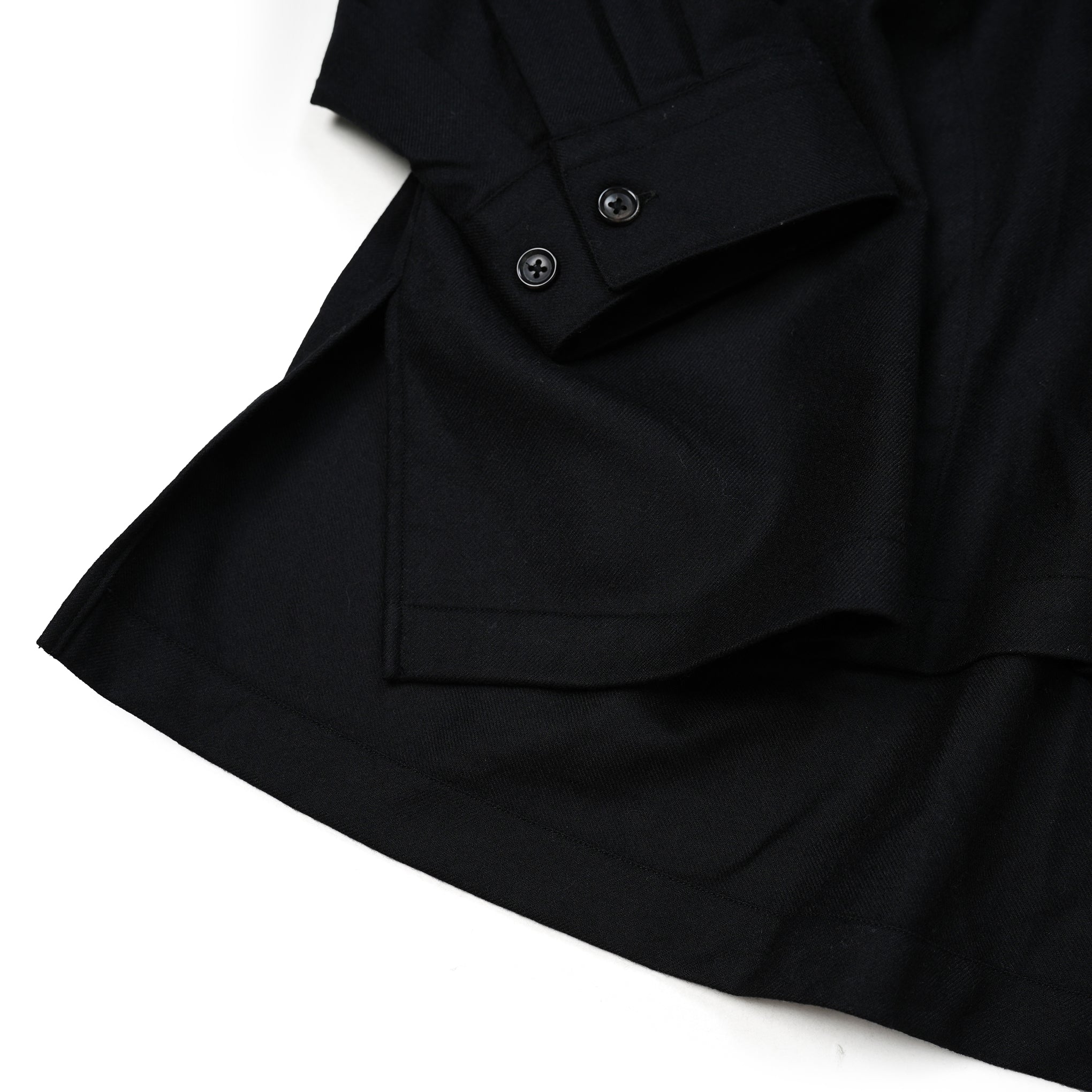 2023aw-OP-02 | OPEN COLLAR SHIRT-WOOL FLANNEL | Color:Black【CATTA_カッタ】