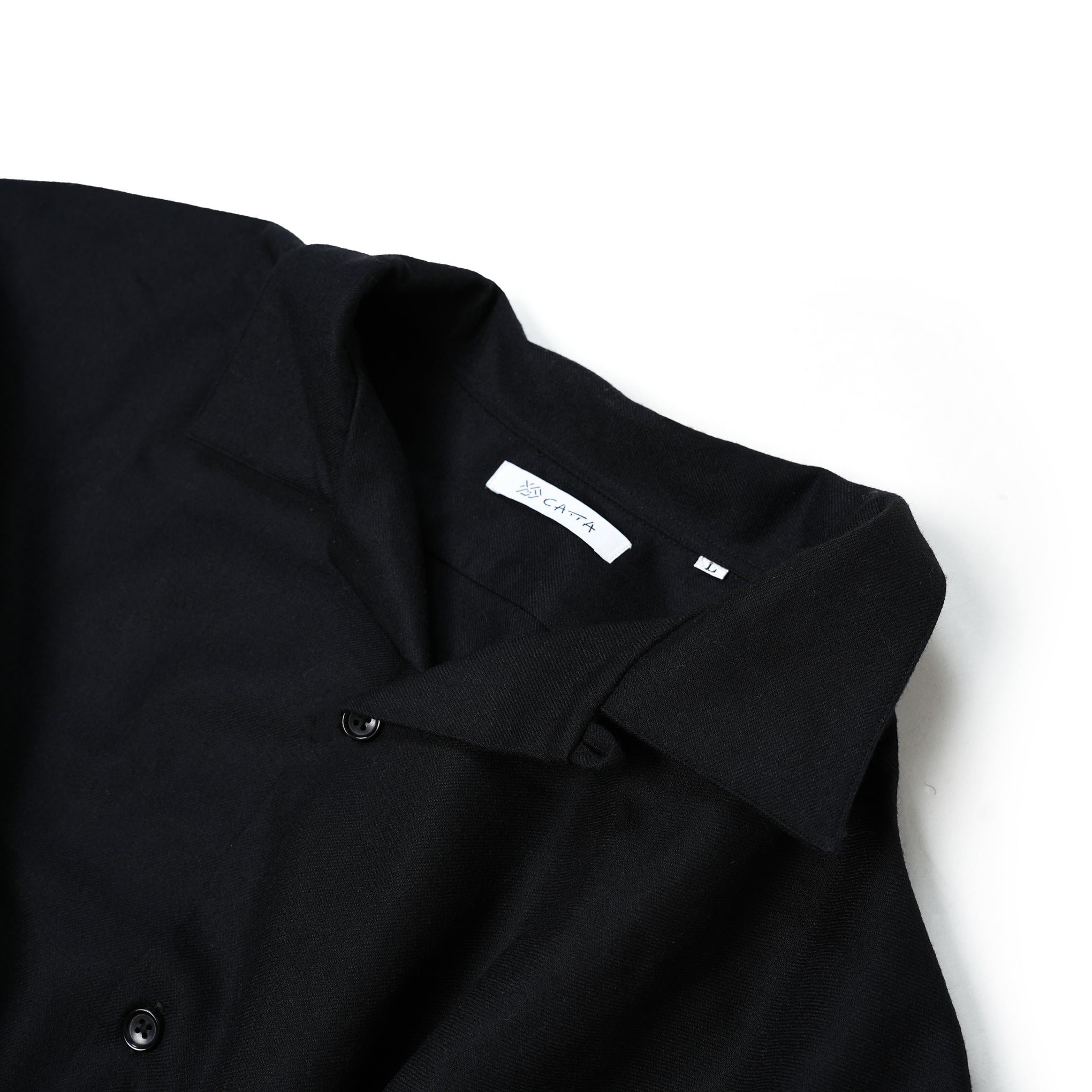 2023aw-OP-02 | OPEN COLLAR SHIRT-WOOL FLANNEL | Color:Black【CATTA_カッタ】