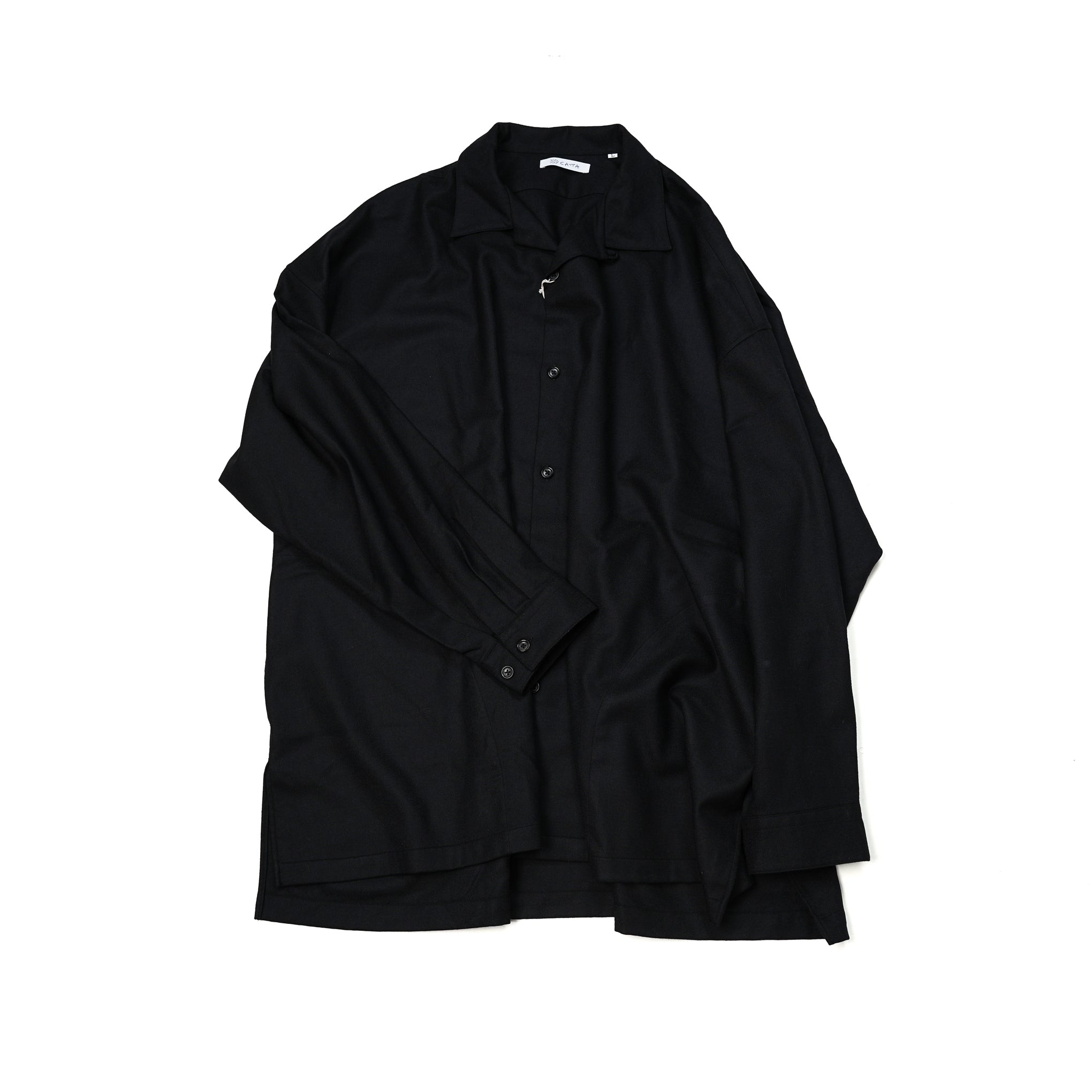 2023aw-OP-02 | OPEN COLLAR SHIRT-WOOL FLANNEL | Color:Black【CATTA_カッタ】