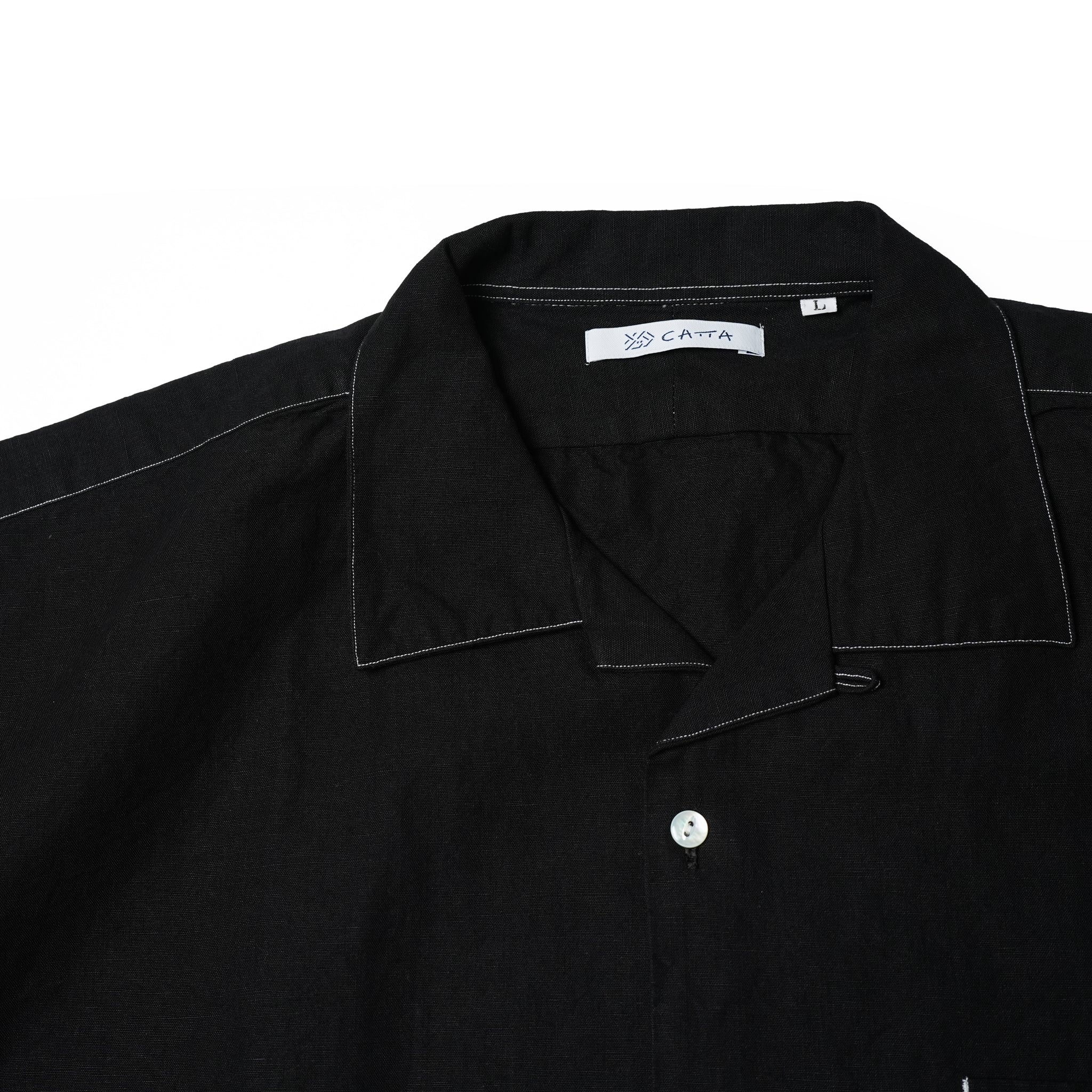 No:OP-01 | Name:OPEN COLLAR SHIRT-CHAMBRAY | Color:Black【CATTA_カッタ】【入荷予定アイテム・入荷連絡可能】