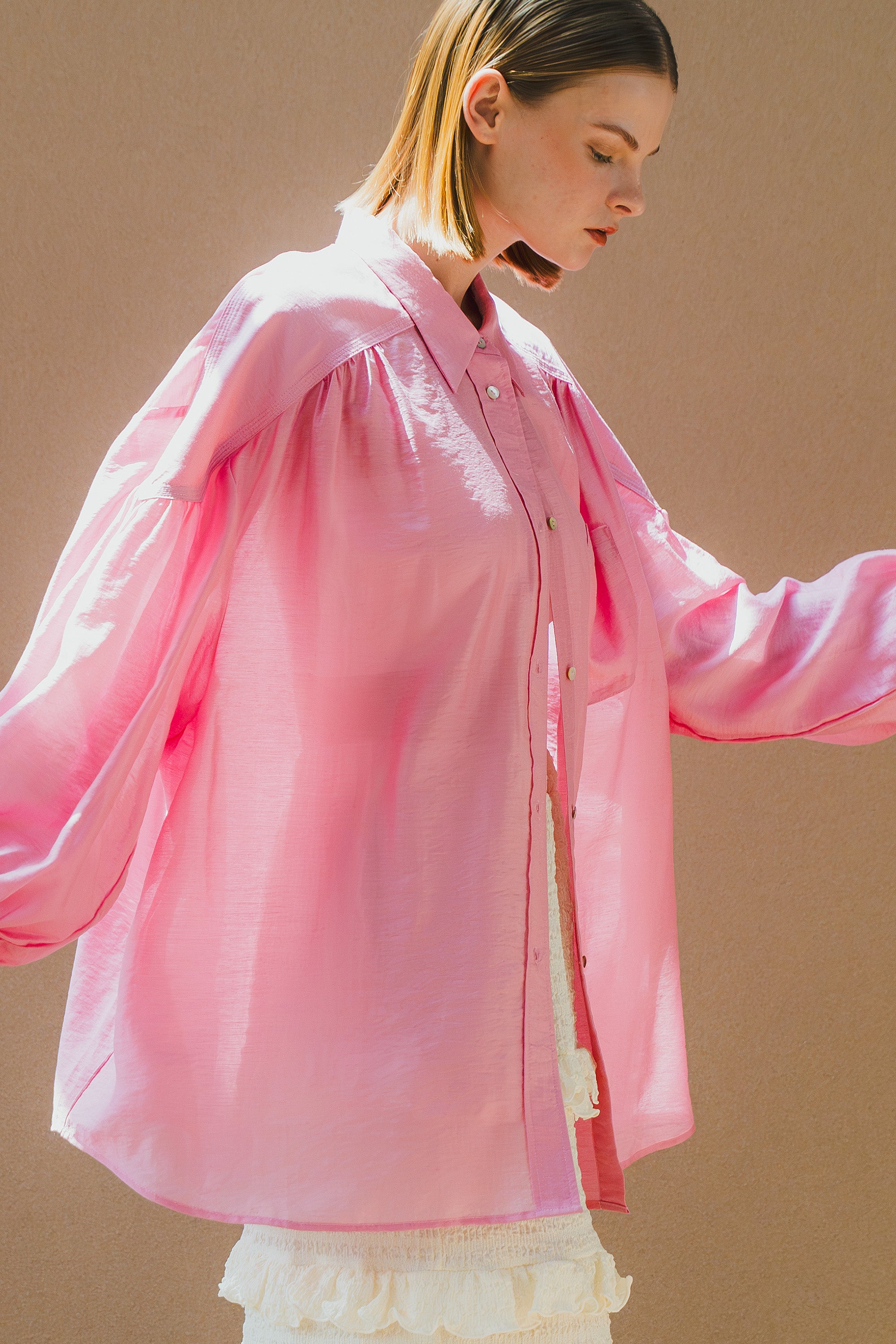 WHT25HBL4065_Pink | SHEER VOLUME BLOUSE – Pink | WHYTO
