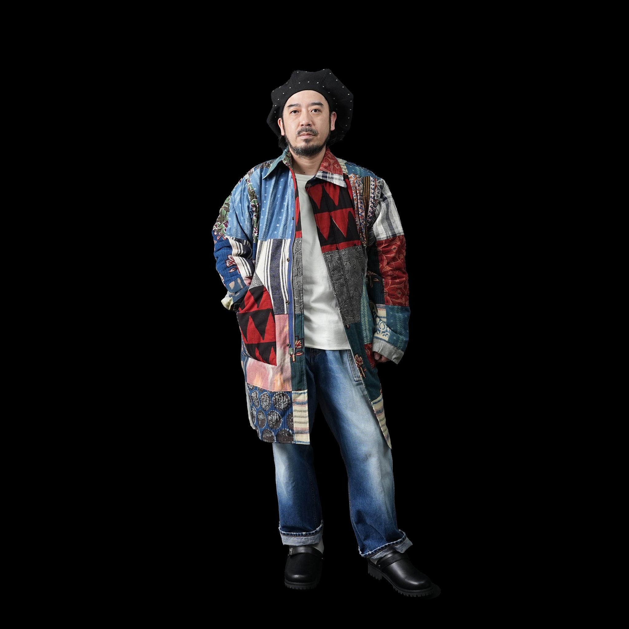 karudo2023aw10 | SANTOS_SANTOSDESCRIPTION: QUILTED LONG COAT WITHZIP & SNAP BUTTONS | Color:Patchwork 04【KARDO_カルド】