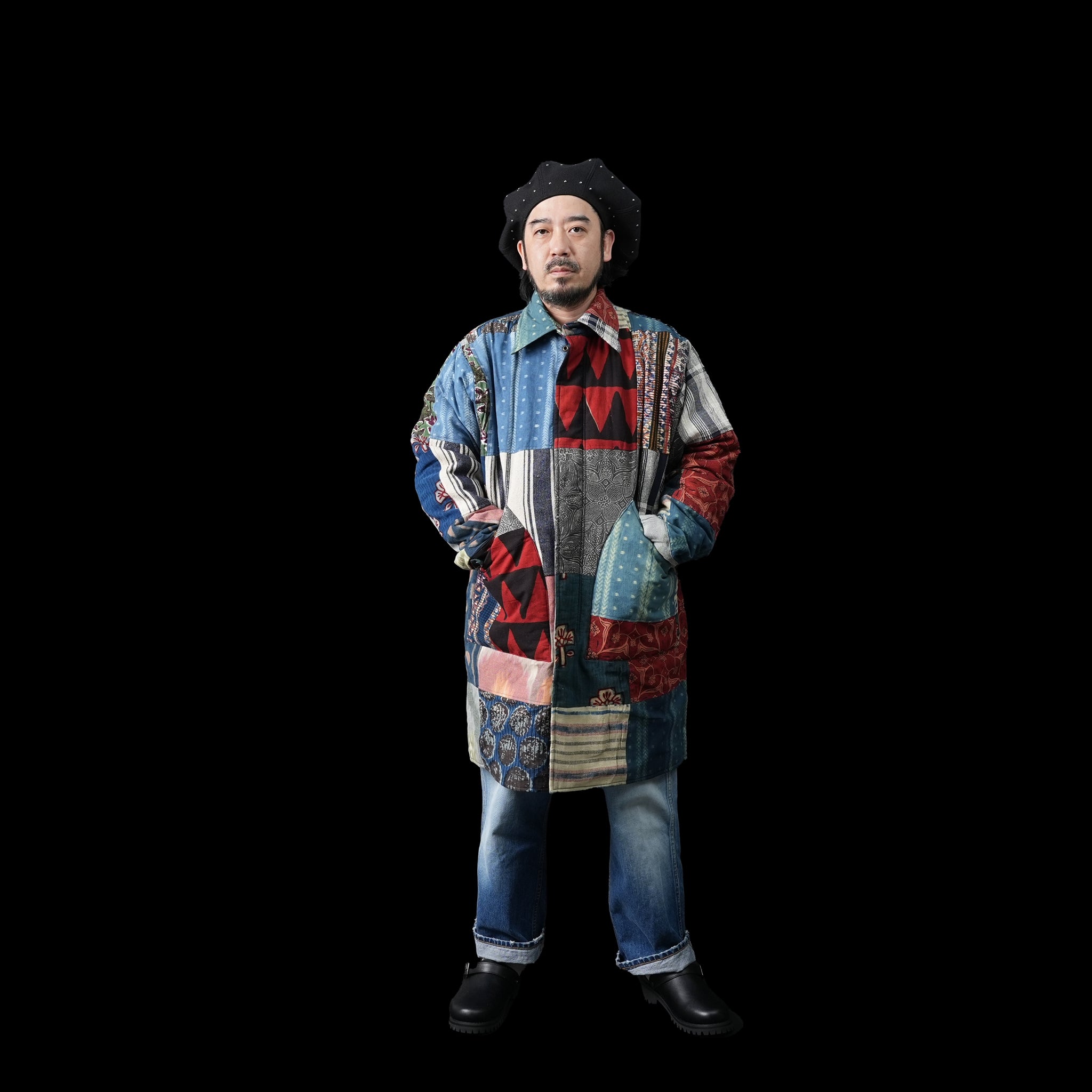 karudo2023aw10 | SANTOS_SANTOSDESCRIPTION: QUILTED LONG COAT WITHZIP & SNAP BUTTONS | Color:Patchwork 04【KARDO_カルド】