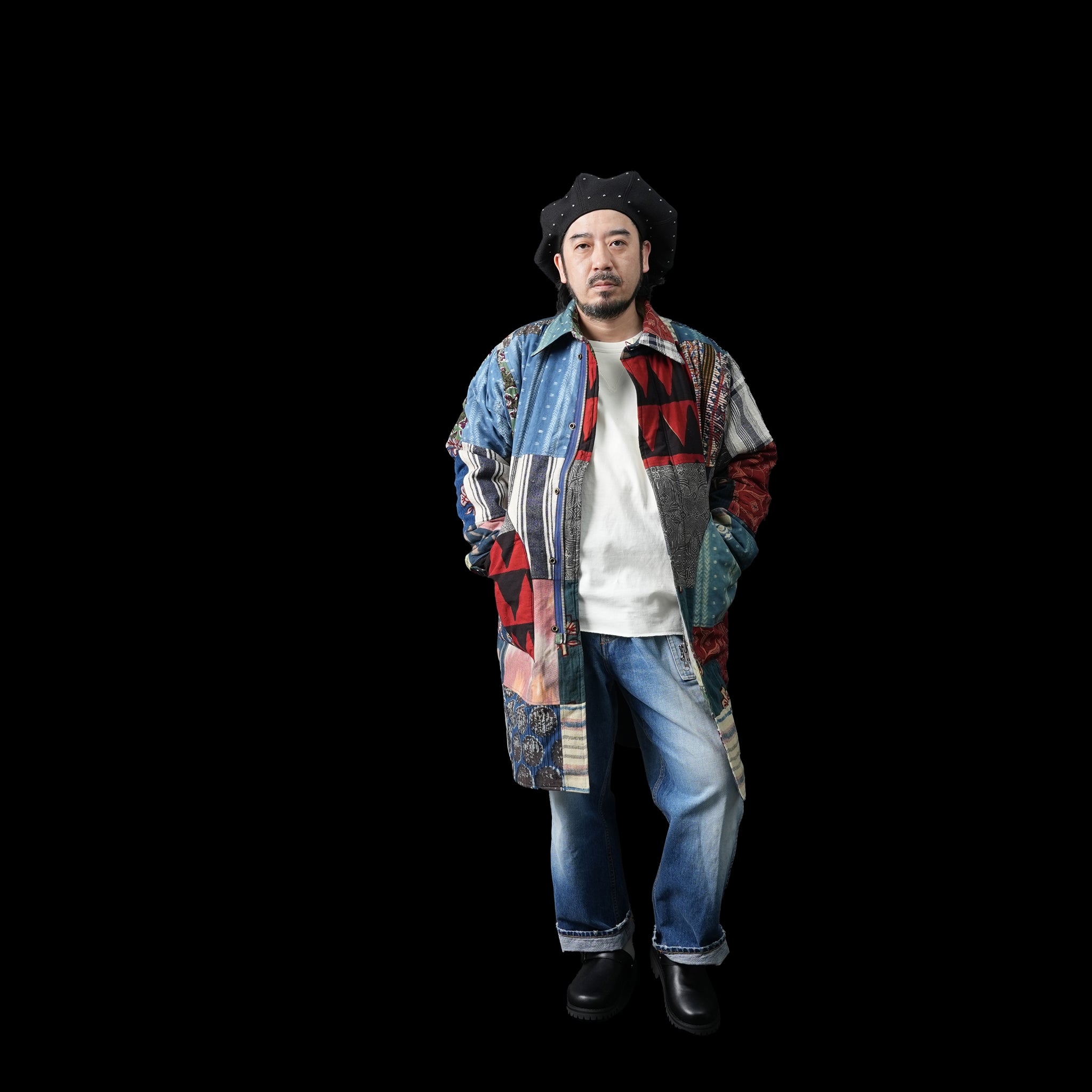 karudo2023aw10 | SANTOS_SANTOSDESCRIPTION: QUILTED LONG COAT WITHZIP & SNAP BUTTONS | Color:Patchwork 04【KARDO_カルド】