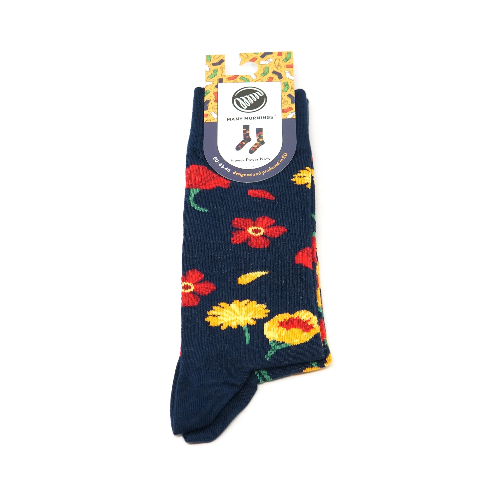many mornings reguler socks /Flower Power Navy/ 【many mornings メニ―モーニングス】【ネコポス選択可能】