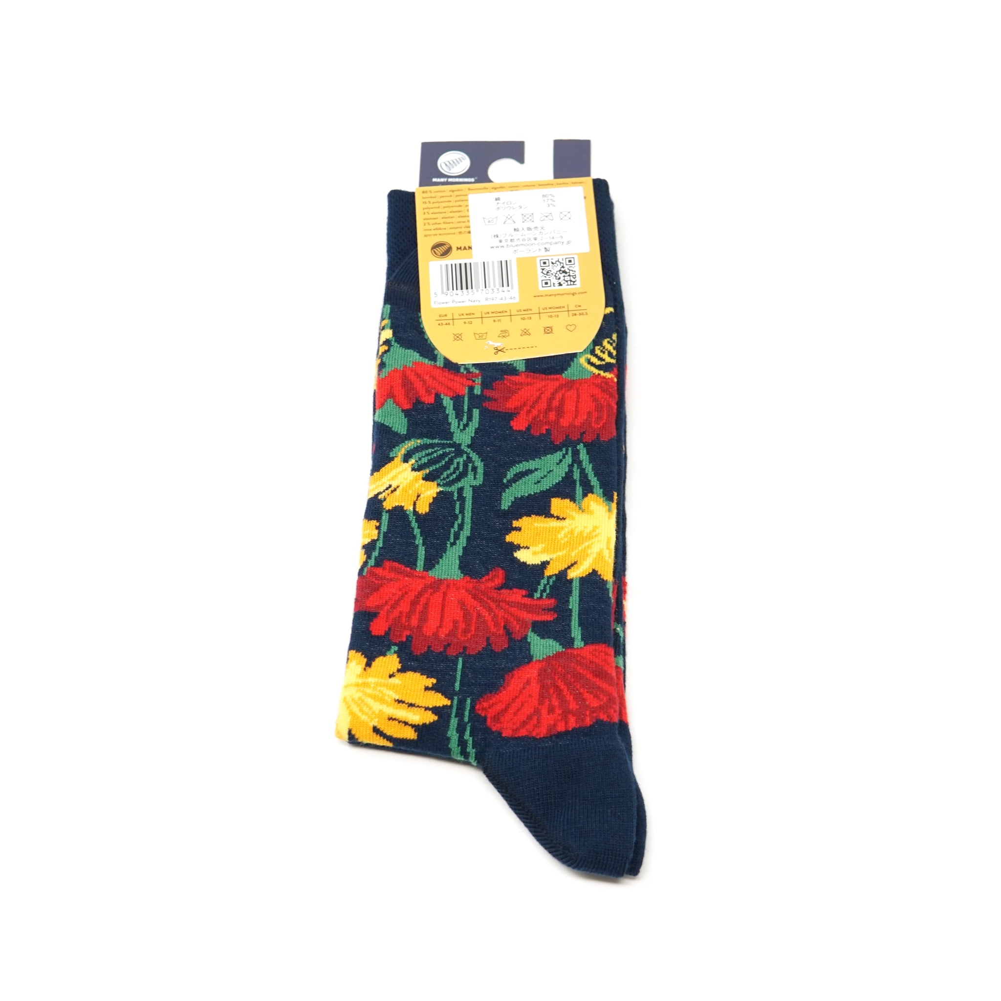 many mornings reguler socks /Flower Power Navy/ 【many mornings メニ―モーニングス】【ネコポス選択可能】