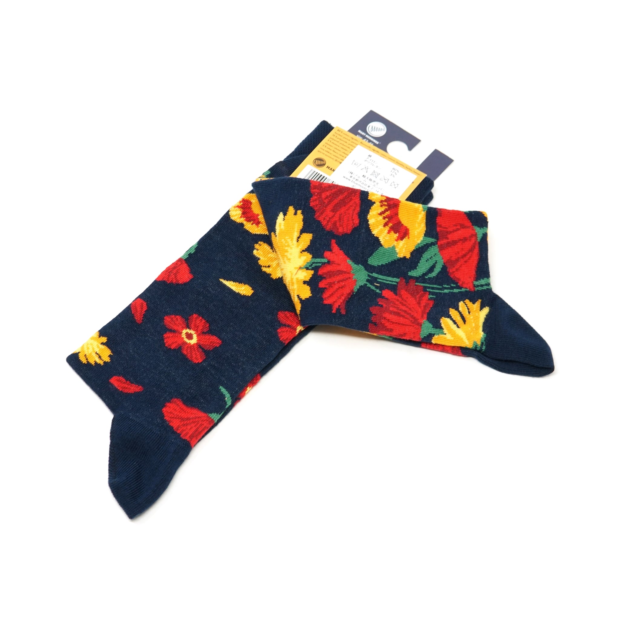 many mornings reguler socks /Flower Power Navy/ 【many mornings メニ―モーニングス】【ネコポス選択可能】